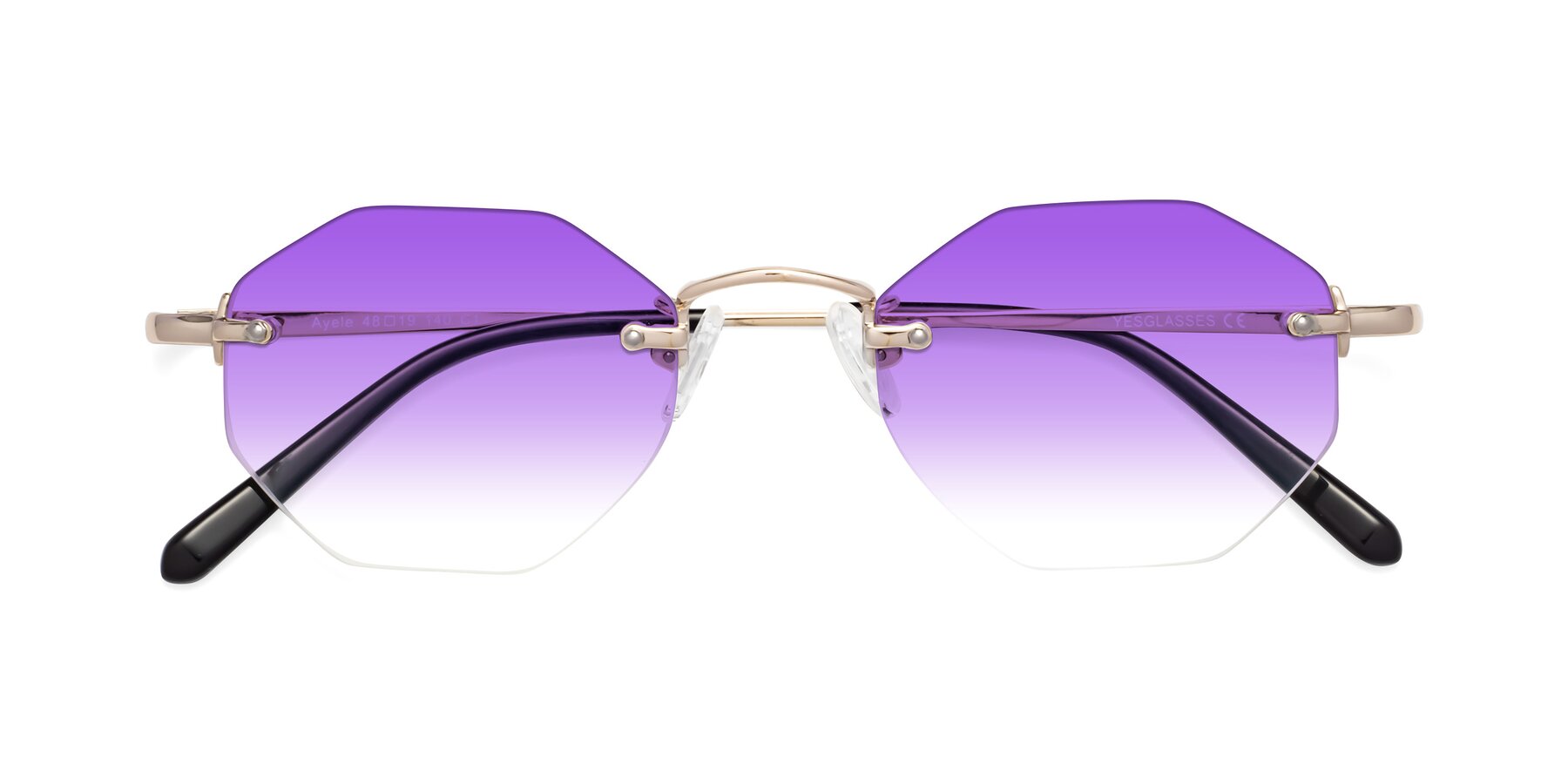 Folded Front of Ayele in Light Gold with Purple Gradient Lenses