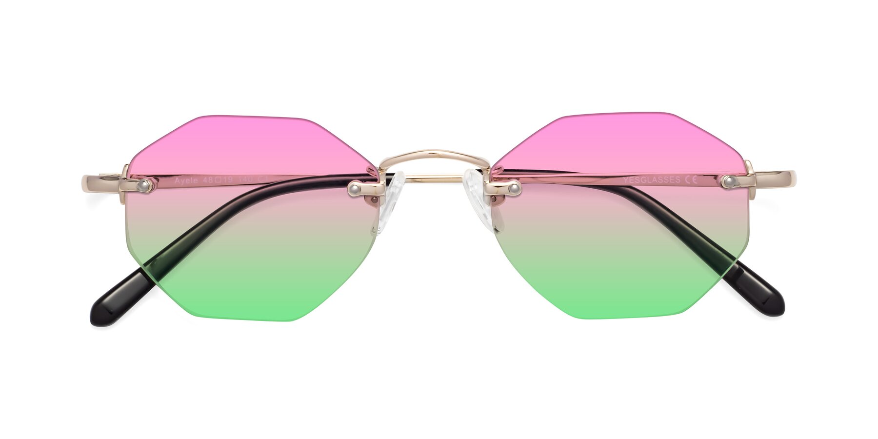 Folded Front of Ayele in Light Gold with Pink / Green Gradient Lenses