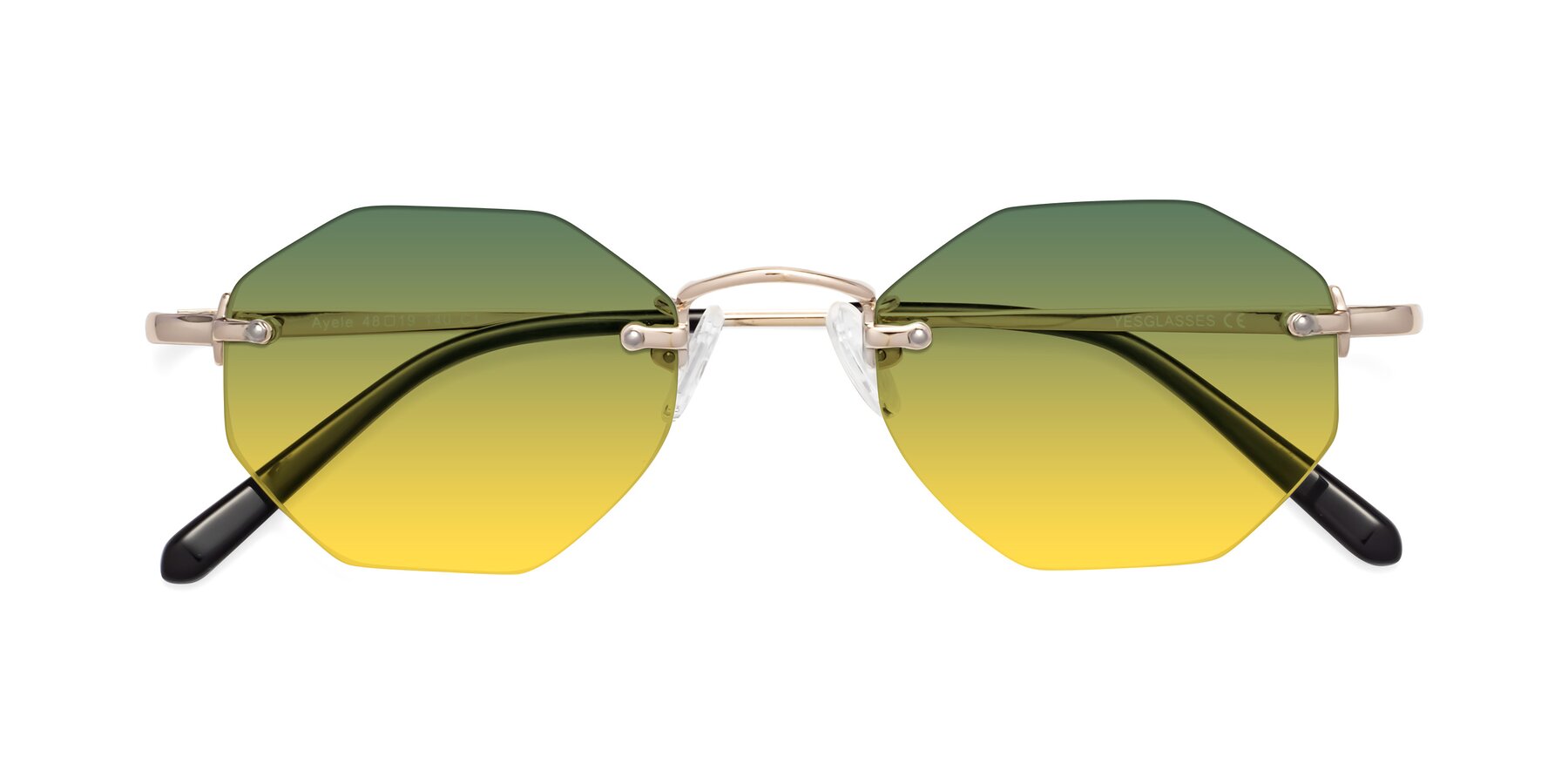 Folded Front of Ayele in Light Gold with Green / Yellow Gradient Lenses