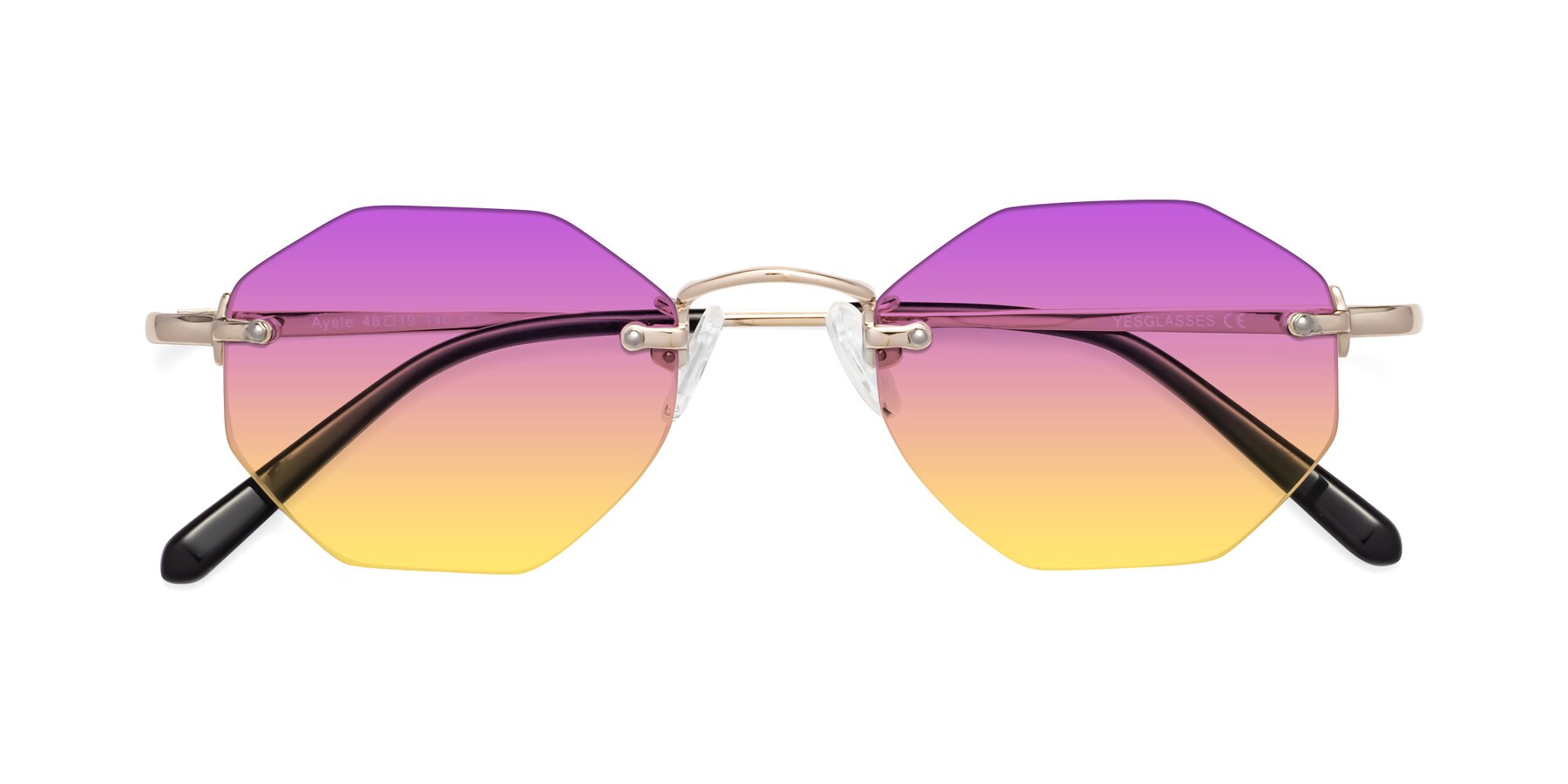 Folded Front of Ayele in Gold with Purple / Yellow Gradient Lenses