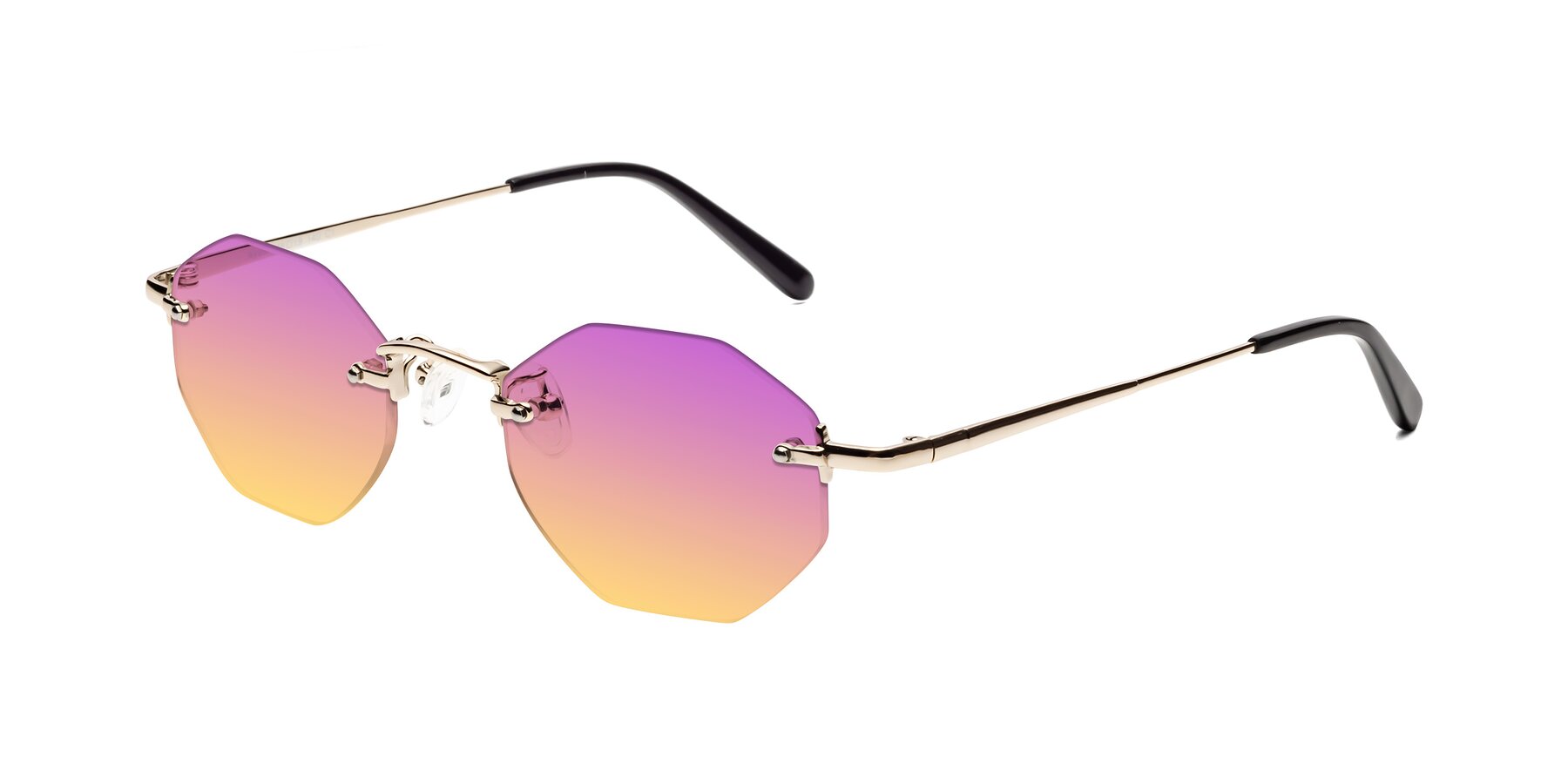 Angle of Ayele in Gold with Purple / Yellow Gradient Lenses