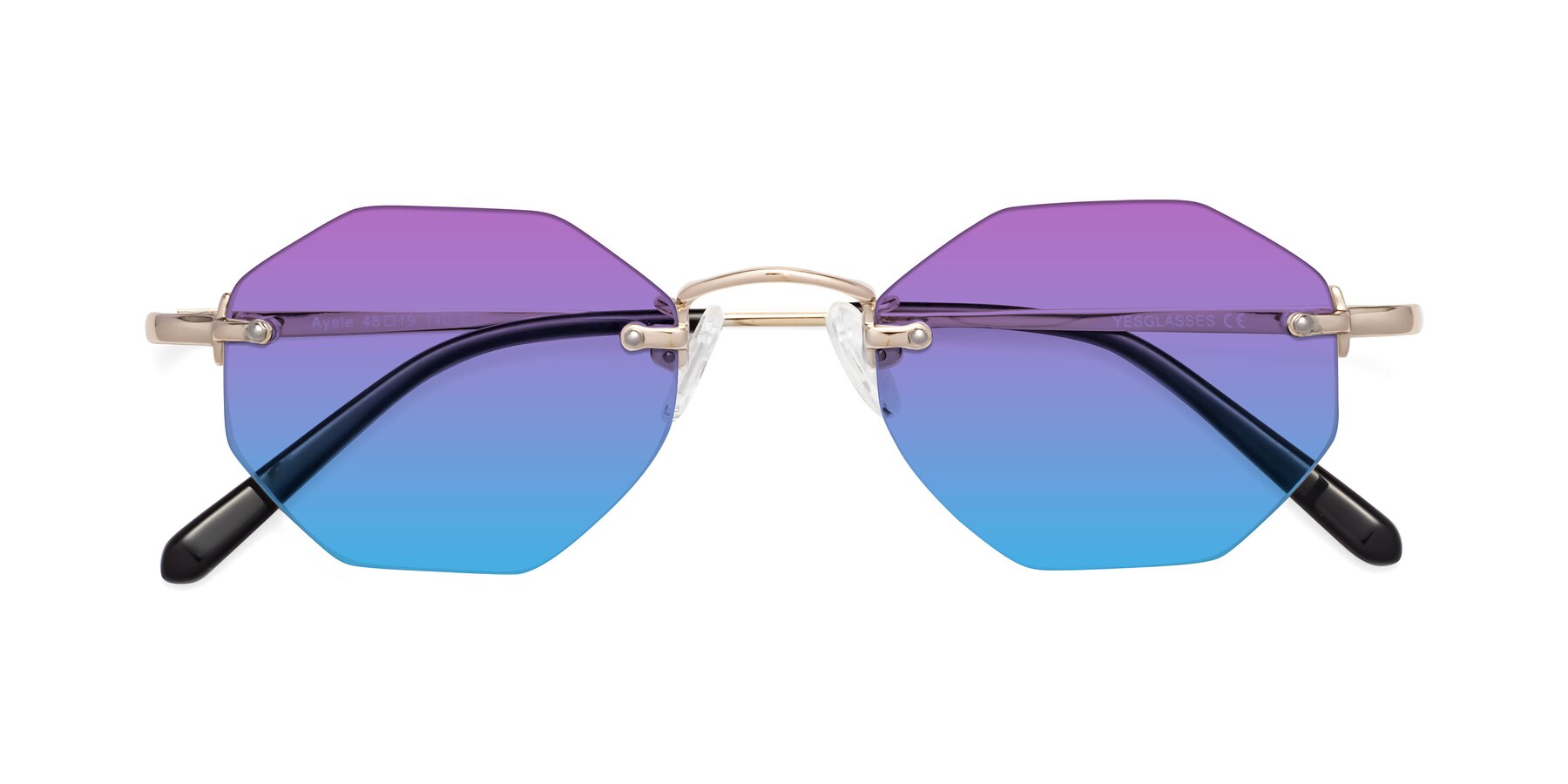 Folded Front of Ayele in Gold with Purple / Blue Gradient Lenses
