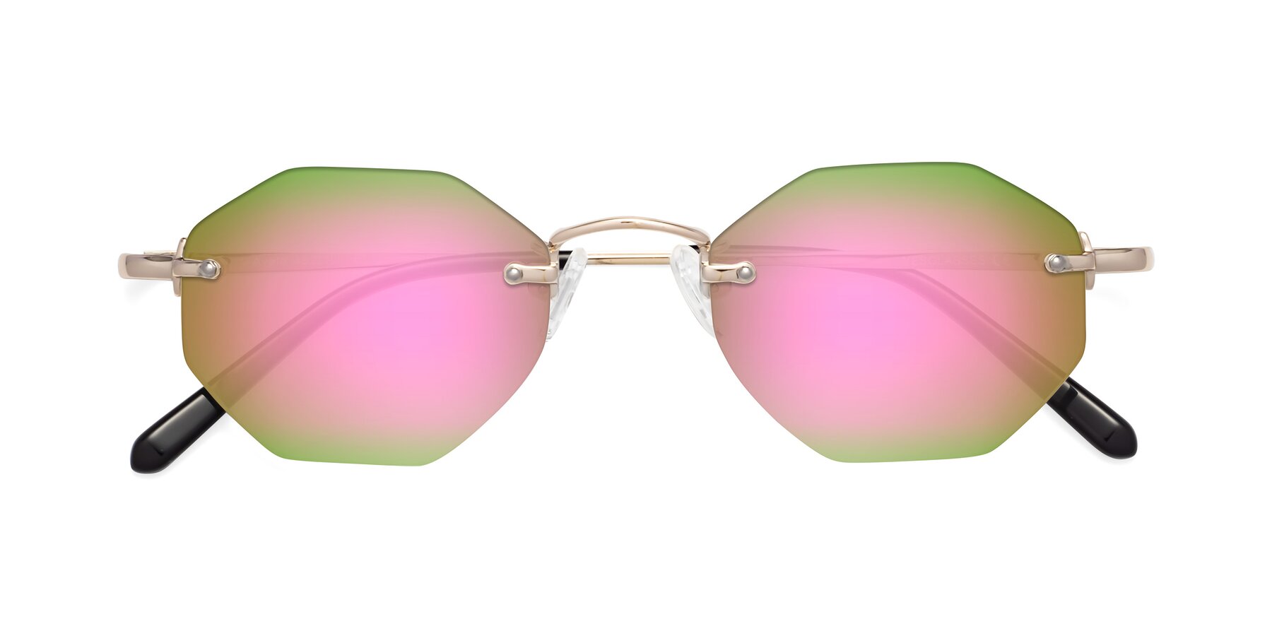 Folded Front of Ayele in Light Gold with Pink Mirrored Lenses