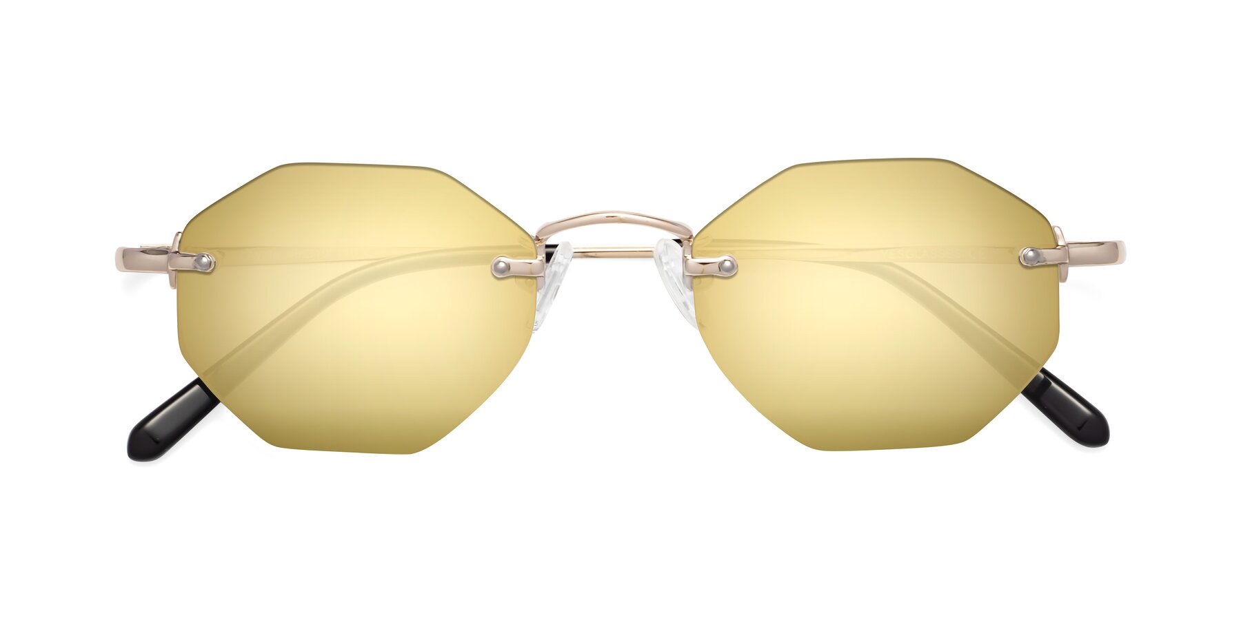Folded Front of Ayele in Gold with Gold Mirrored Lenses