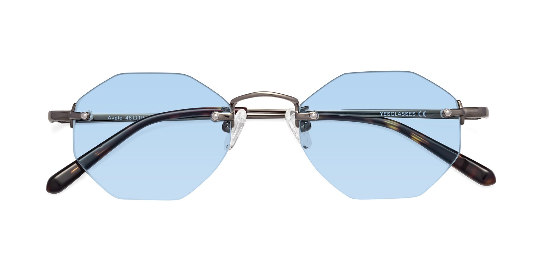 Folded Front of Ayele in Gunmetal with Light Blue Tinted Lenses