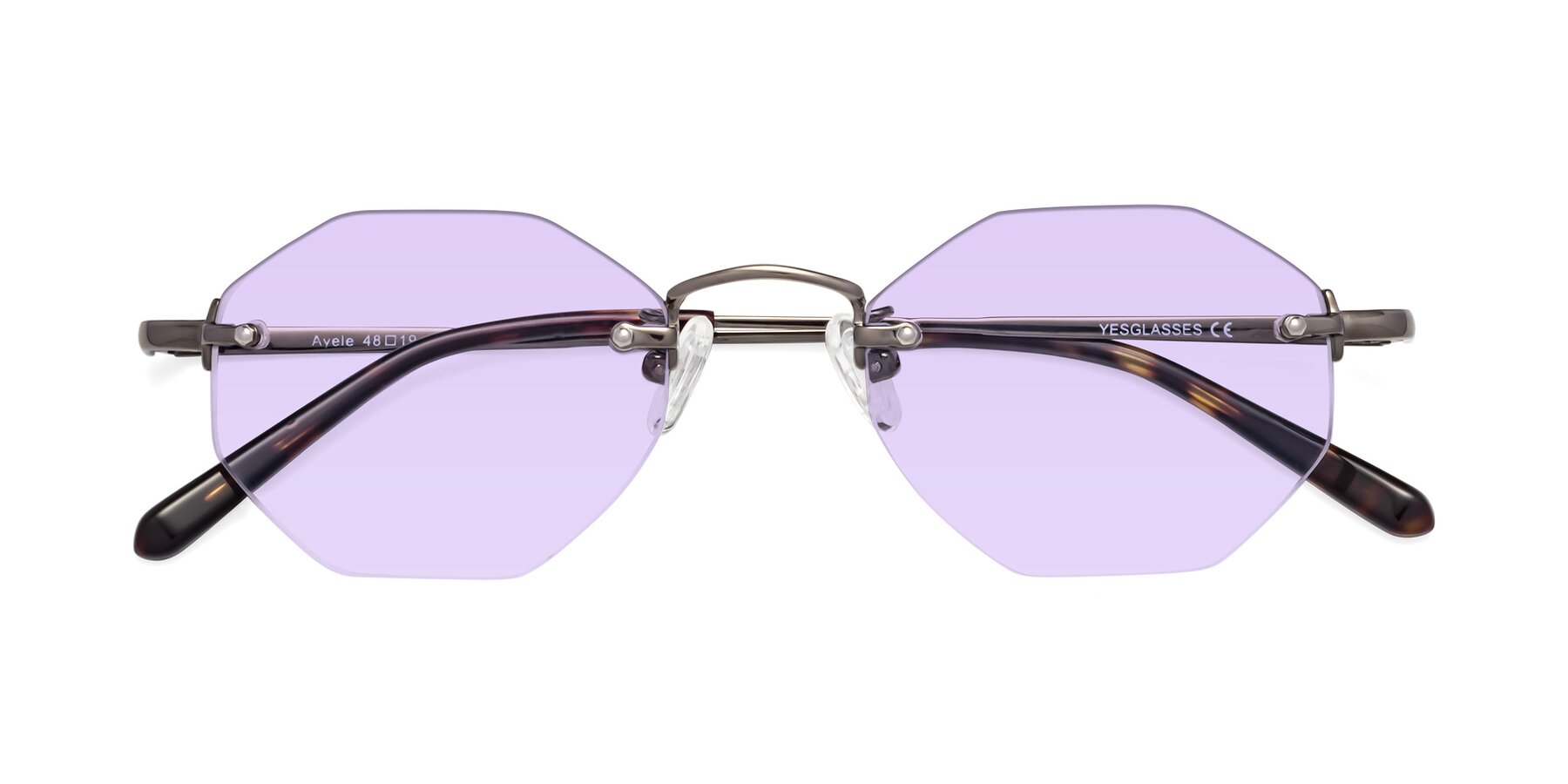 Folded Front of Ayele in Gunmetal with Light Purple Tinted Lenses
