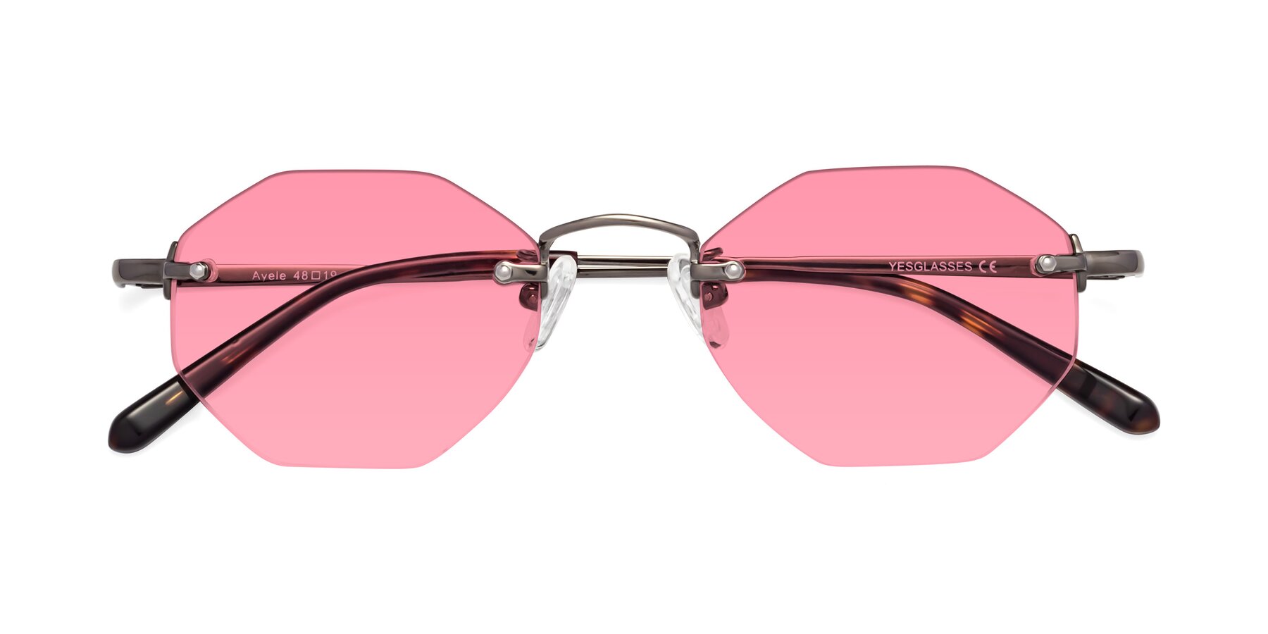 Folded Front of Ayele in Gunmetal with Pink Tinted Lenses