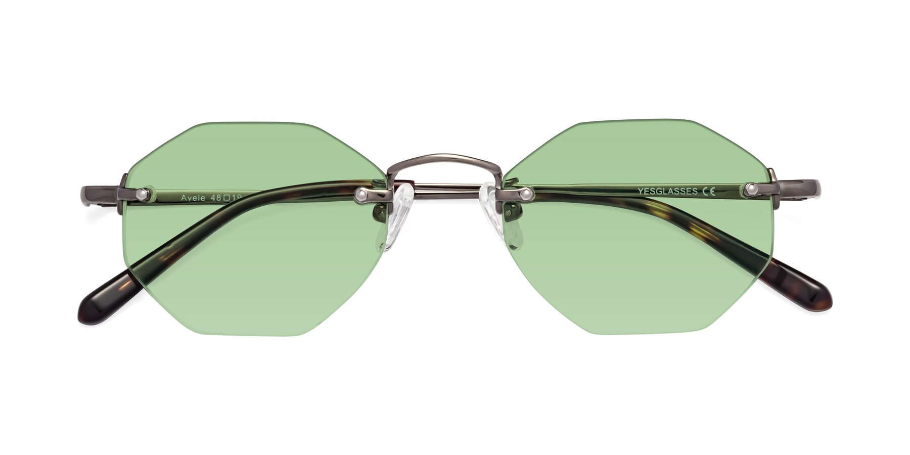 Folded Front of Ayele in Gunmetal with Medium Green Tinted Lenses