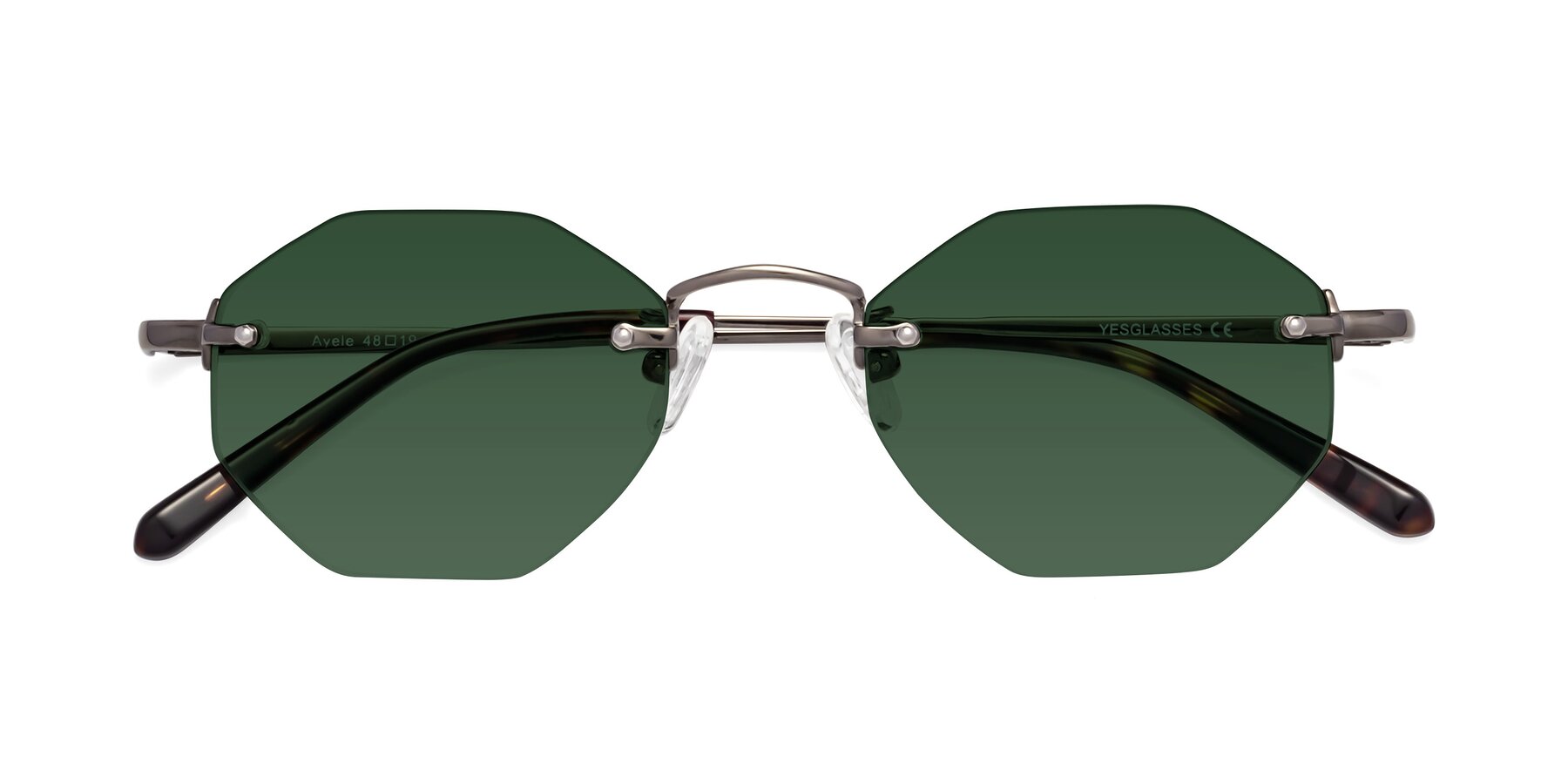 Folded Front of Ayele in Gunmetal with Green Tinted Lenses