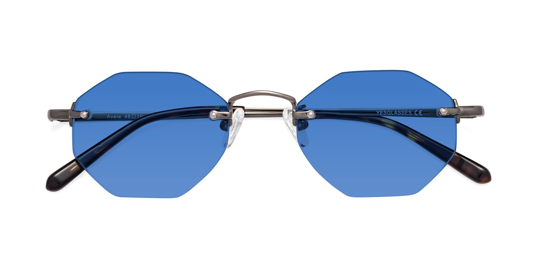 Folded Front of Ayele in Gunmetal with Blue Tinted Lenses
