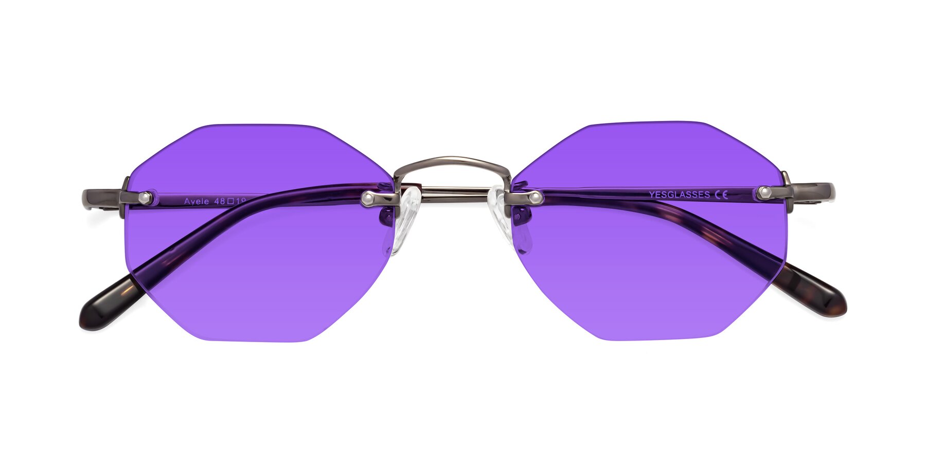 Folded Front of Ayele in Gunmetal with Purple Tinted Lenses