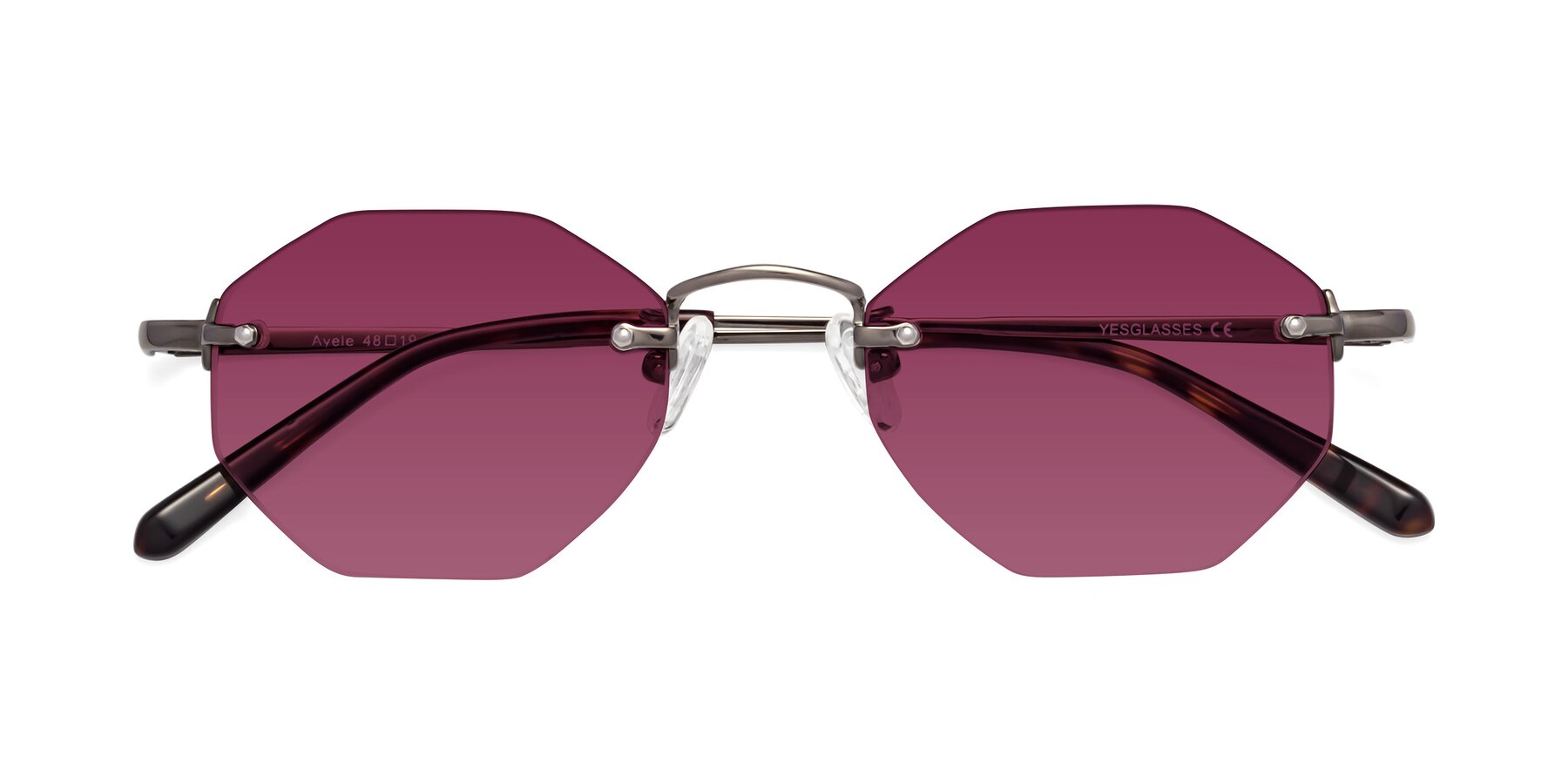 Folded Front of Ayele in Gunmetal with Wine Tinted Lenses