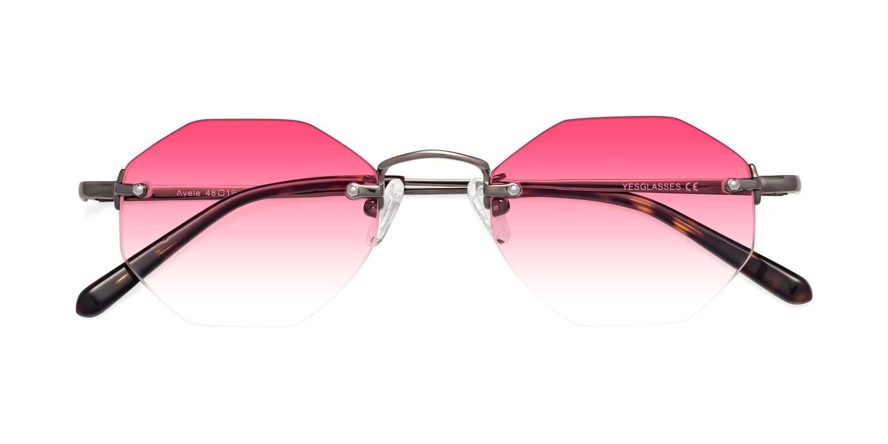 Folded Front of Ayele in Gunmetal with Pink Gradient Lenses
