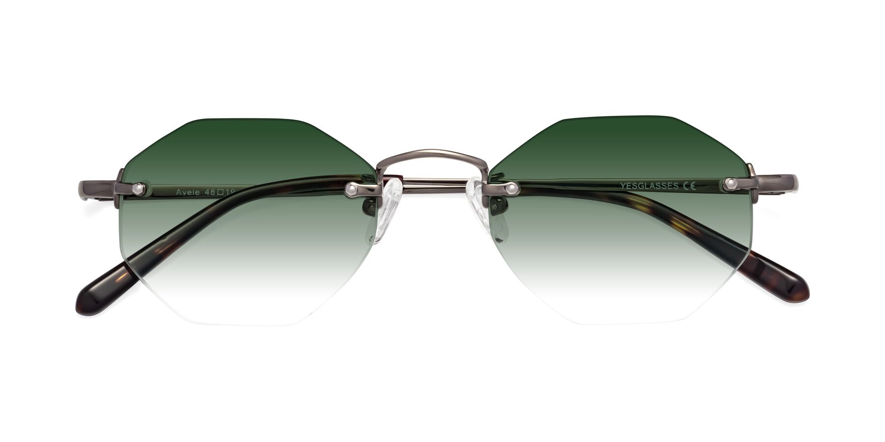 Folded Front of Ayele in Gunmetal with Green Gradient Lenses