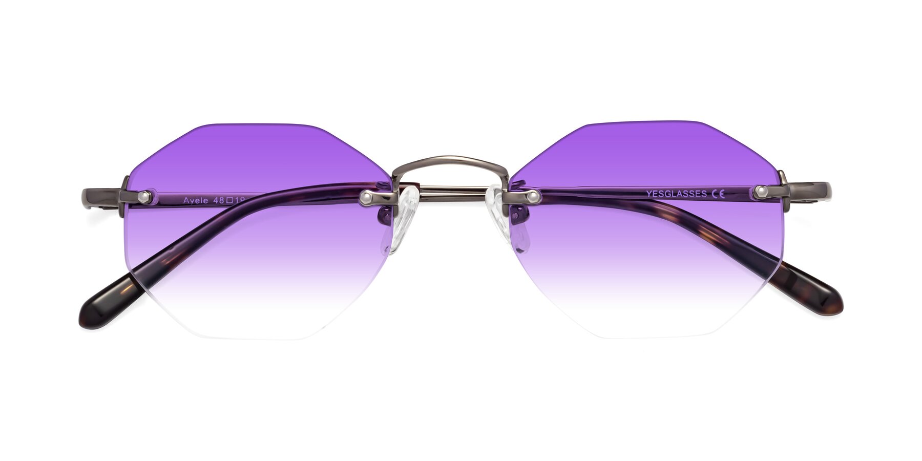 Folded Front of Ayele in Gunmetal with Purple Gradient Lenses