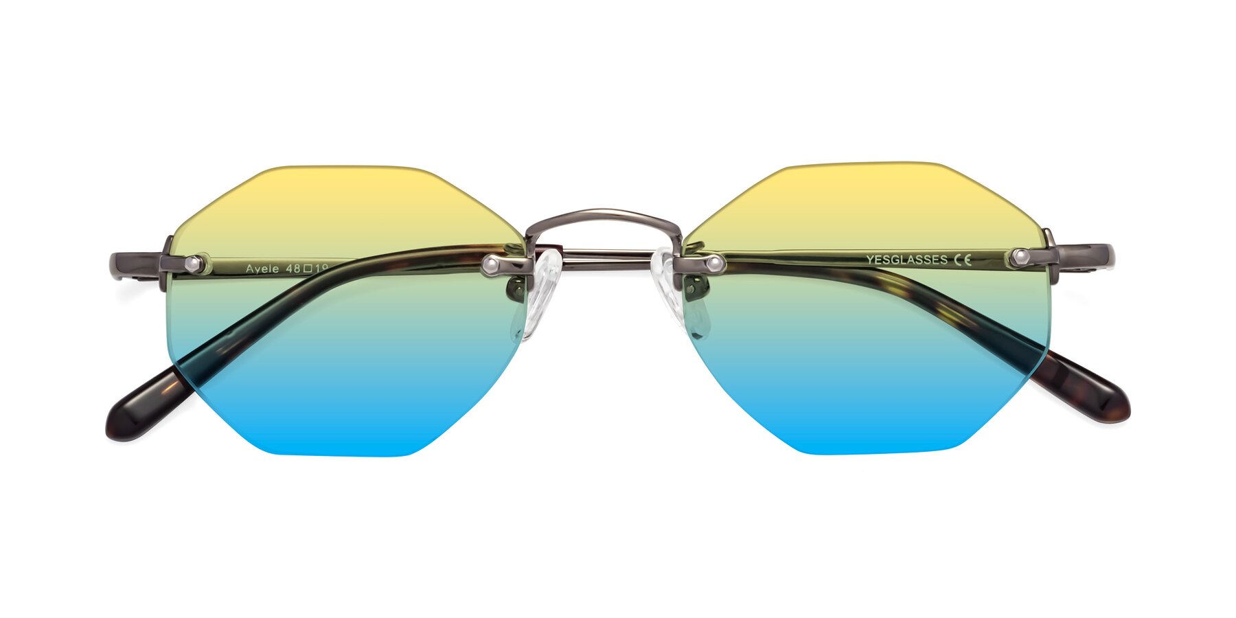 Folded Front of Ayele in Gunmetal with Yellow / Blue Gradient Lenses