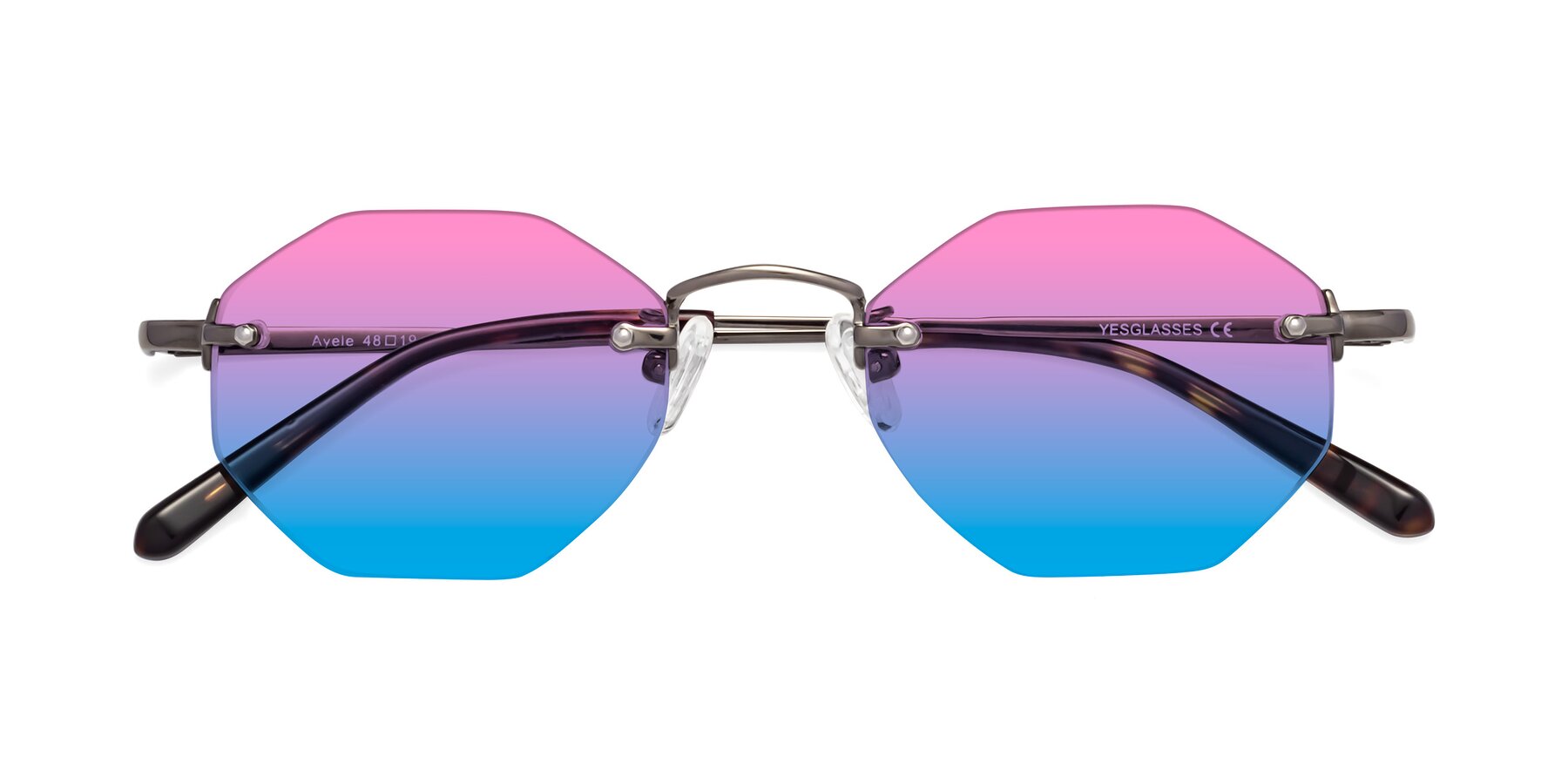 Folded Front of Ayele in Gunmetal with Pink / Blue Gradient Lenses