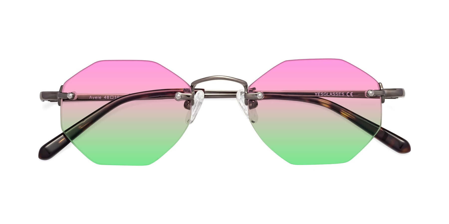 Folded Front of Ayele in Gunmetal with Pink / Green Gradient Lenses