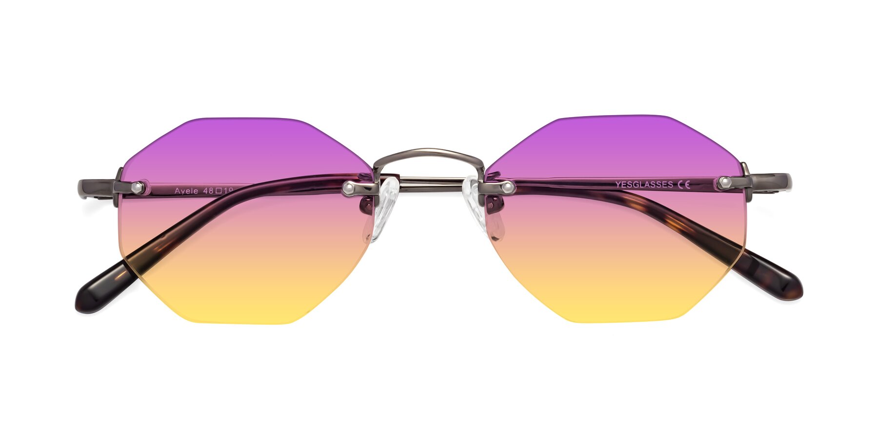 Folded Front of Ayele in Gunmetal with Purple / Yellow Gradient Lenses
