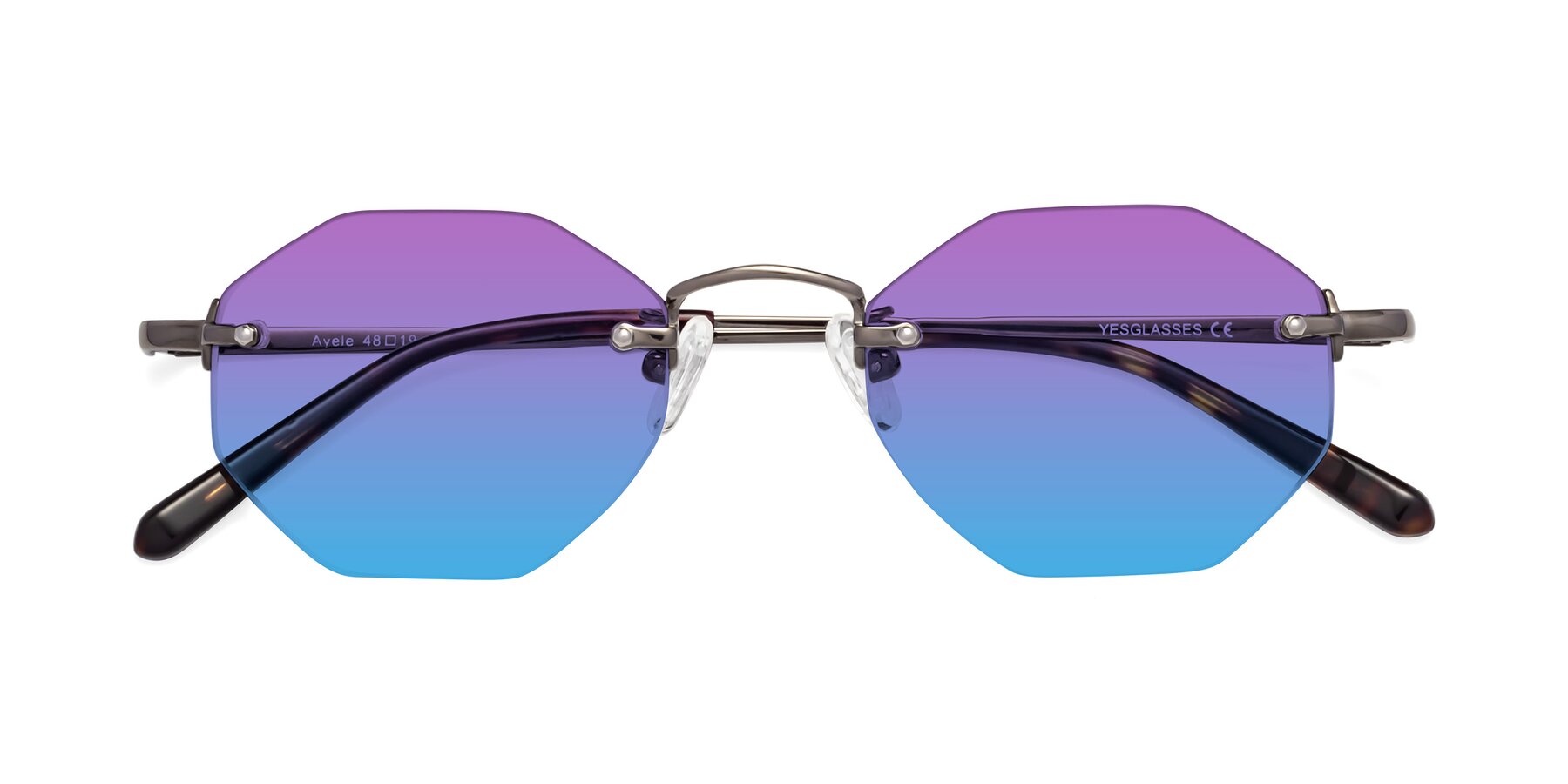 Folded Front of Ayele in Gunmetal with Purple / Blue Gradient Lenses