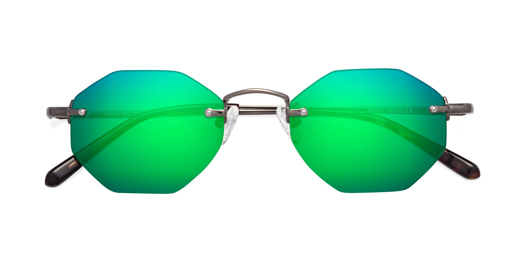 Folded Front of Ayele in Gunmetal with Green Mirrored Lenses