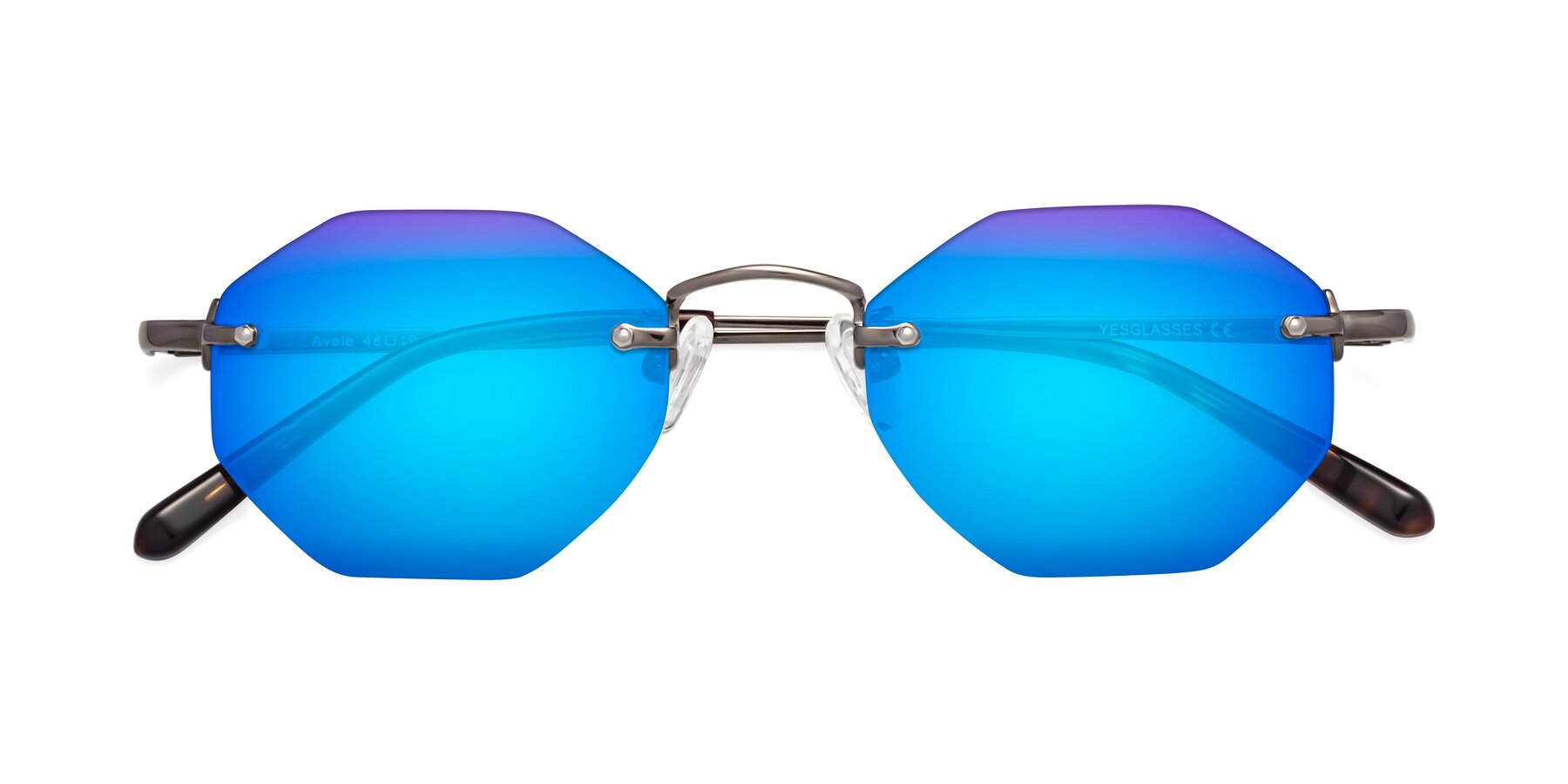 Folded Front of Ayele in Gunmetal with Blue Mirrored Lenses