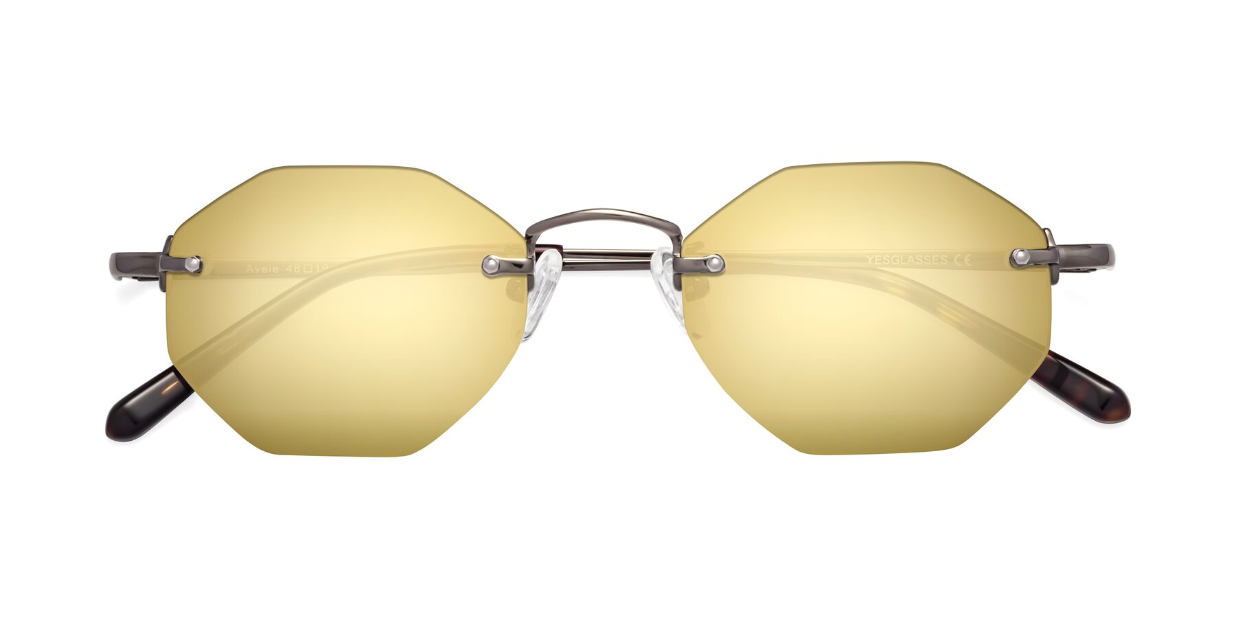 Folded Front of Ayele in Gunmetal with Gold Mirrored Lenses