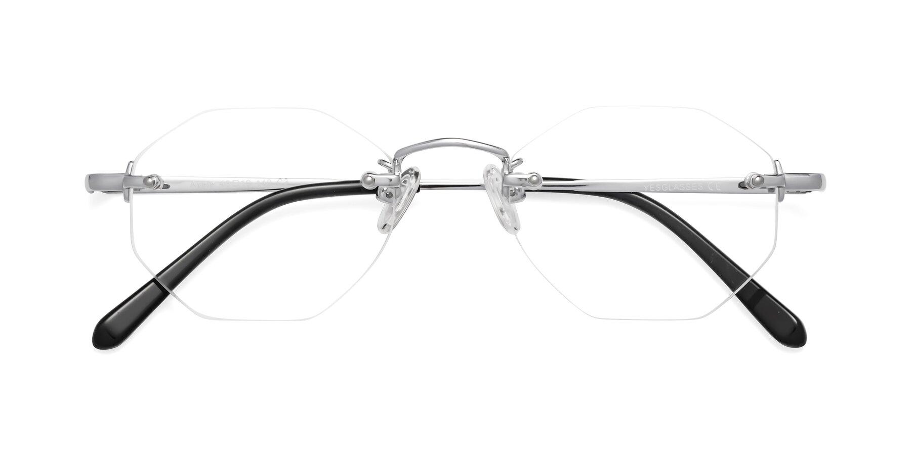 Folded Front of Ayele in Silver with Clear Eyeglass Lenses