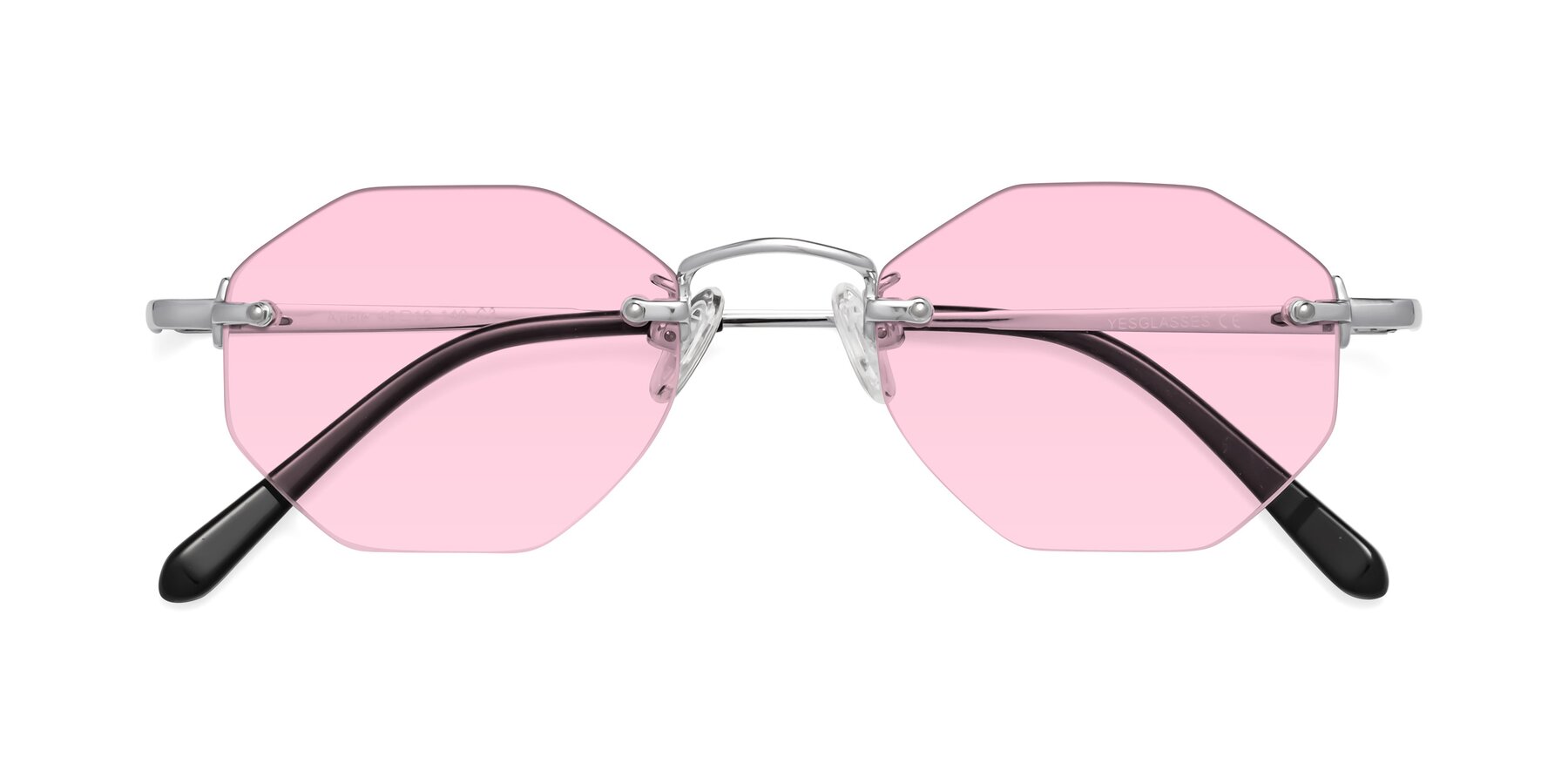 Folded Front of Ayele in Silver with Light Pink Tinted Lenses