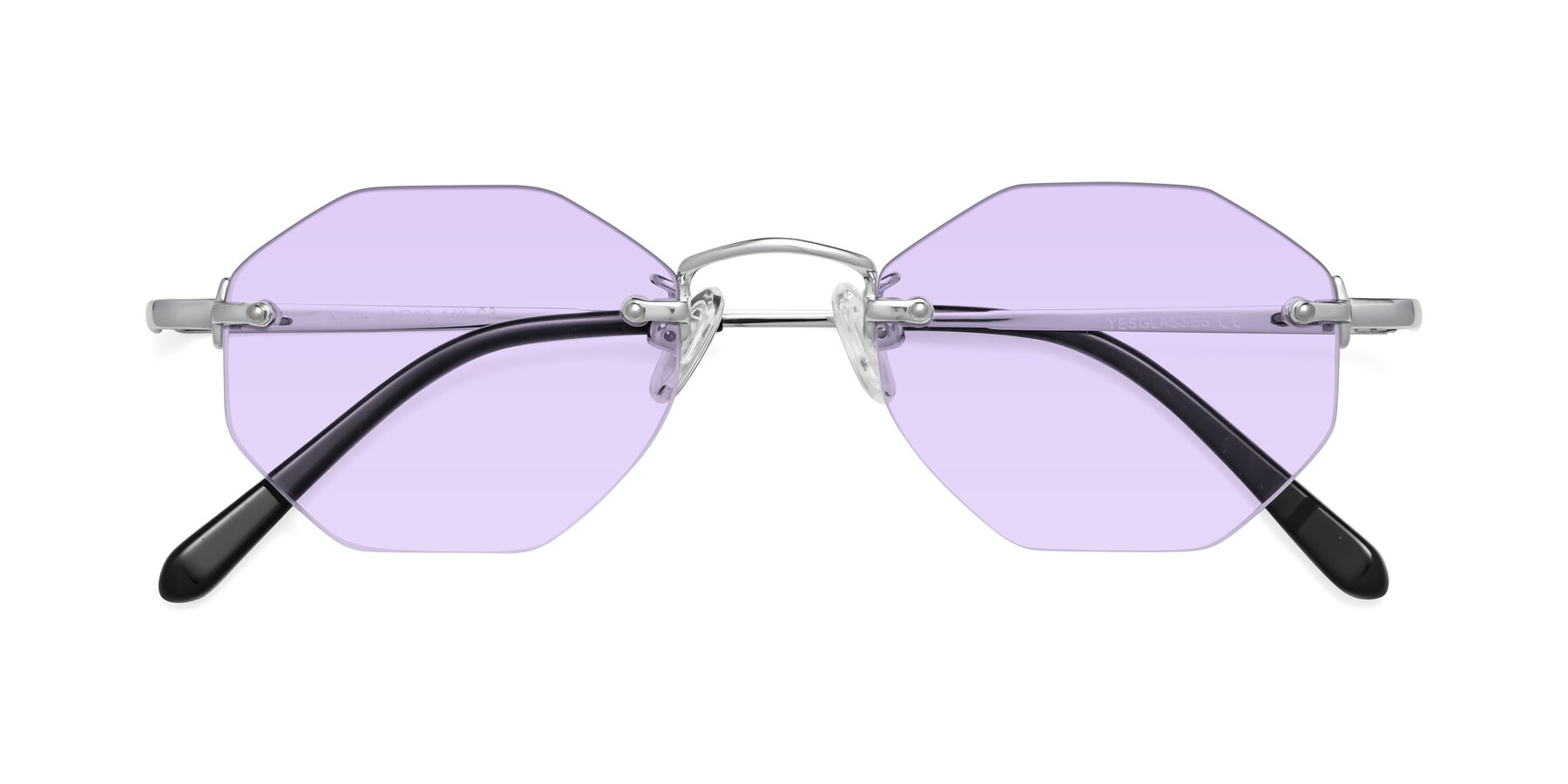 Folded Front of Ayele in Silver with Light Purple Tinted Lenses