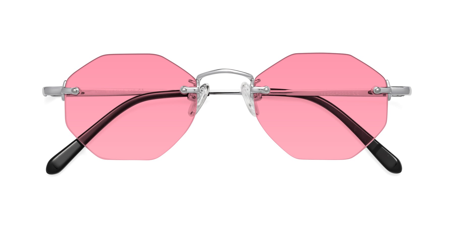 Folded Front of Ayele in Silver with Pink Tinted Lenses