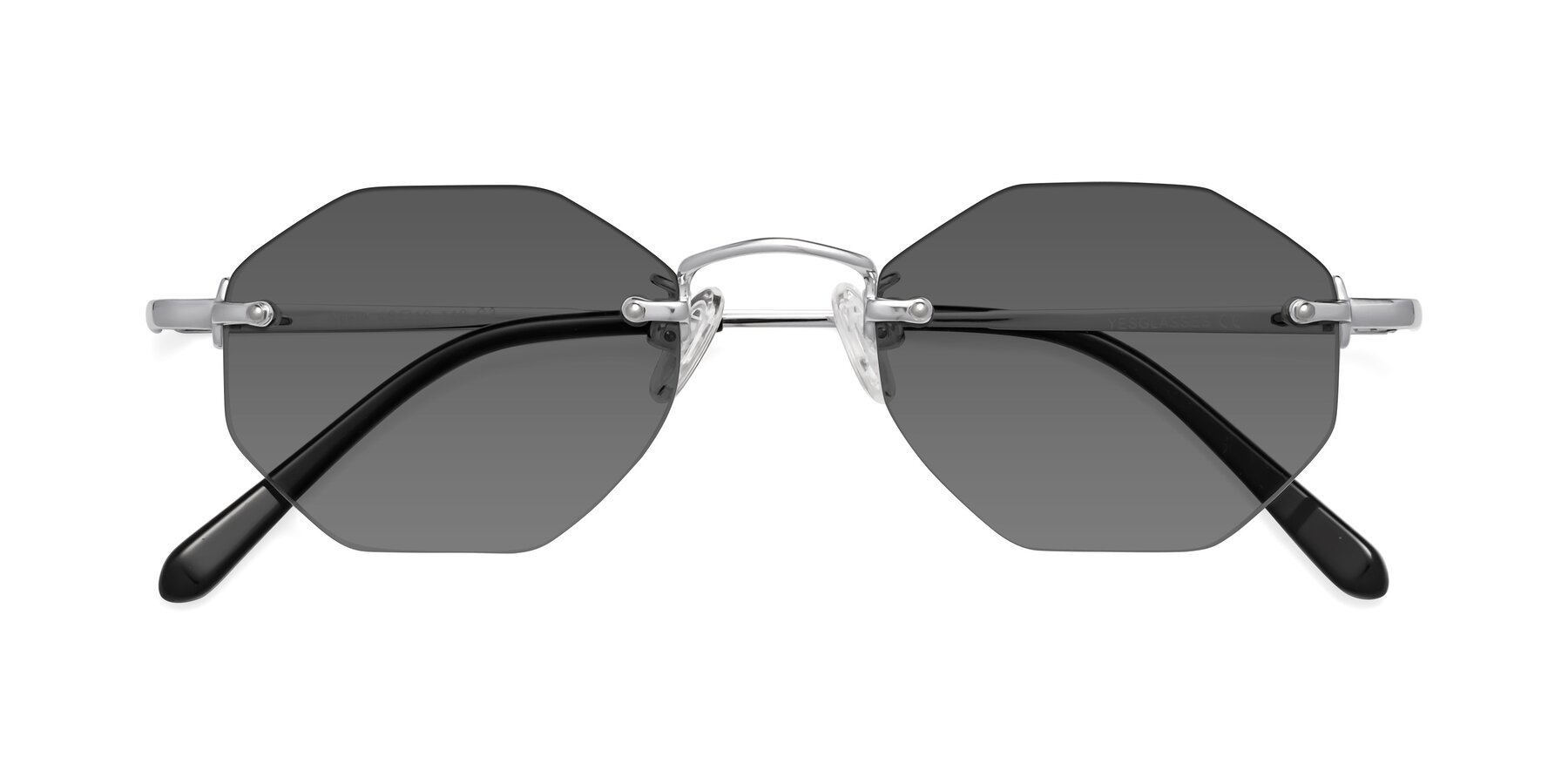 Folded Front of Ayele in Silver with Medium Gray Tinted Lenses