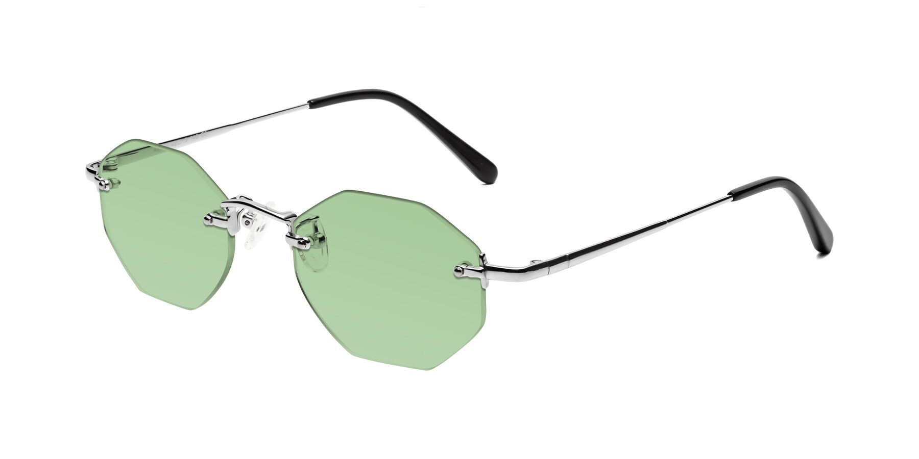 Angle of Ayele in Silver with Medium Green Tinted Lenses