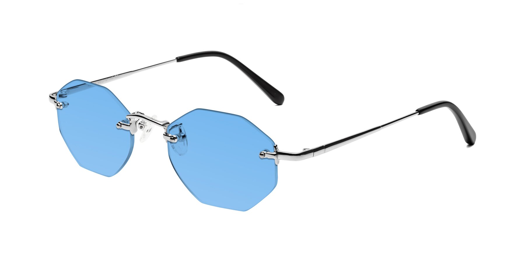 Angle of Ayele in Silver with Medium Blue Tinted Lenses