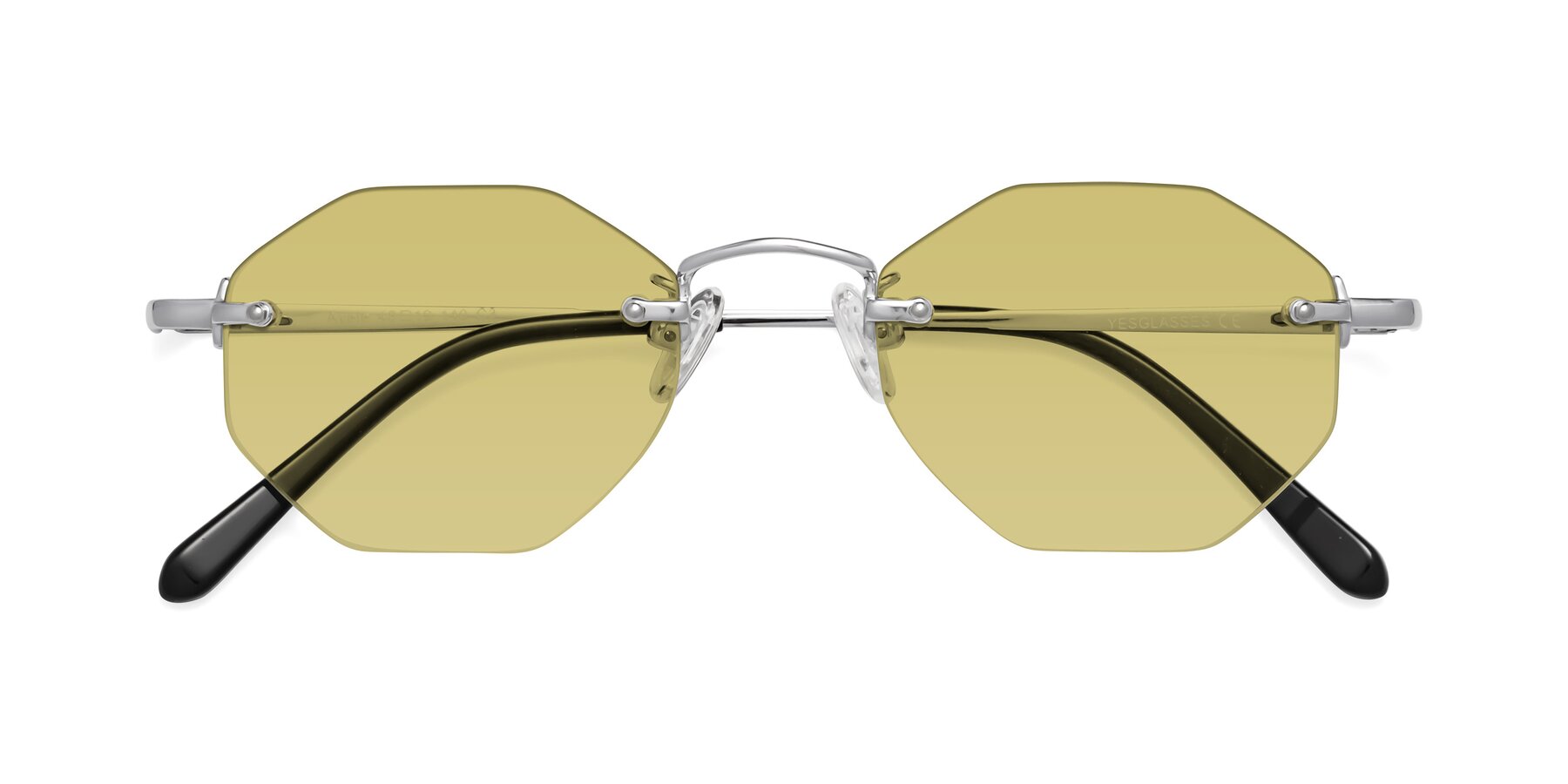 Folded Front of Ayele in Silver with Medium Champagne Tinted Lenses