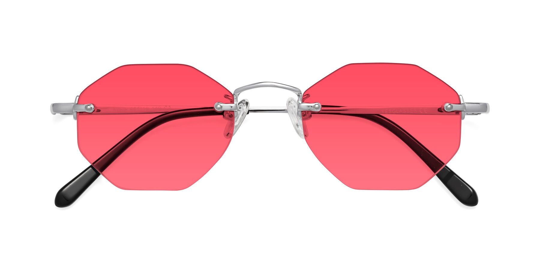 Folded Front of Ayele in Silver with Red Tinted Lenses