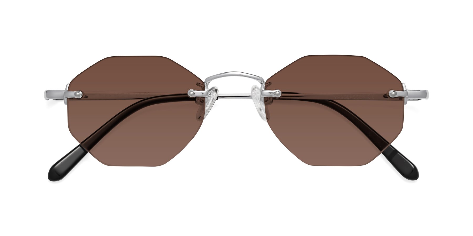 Folded Front of Ayele in Silver with Brown Tinted Lenses