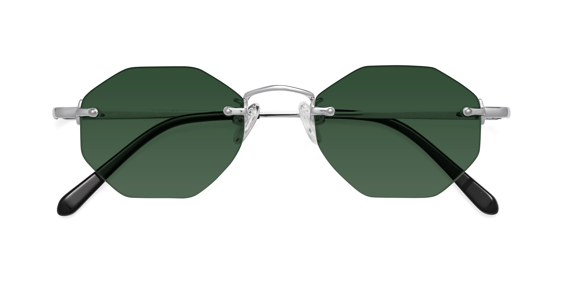 Folded Front of Ayele in Silver with Green Tinted Lenses