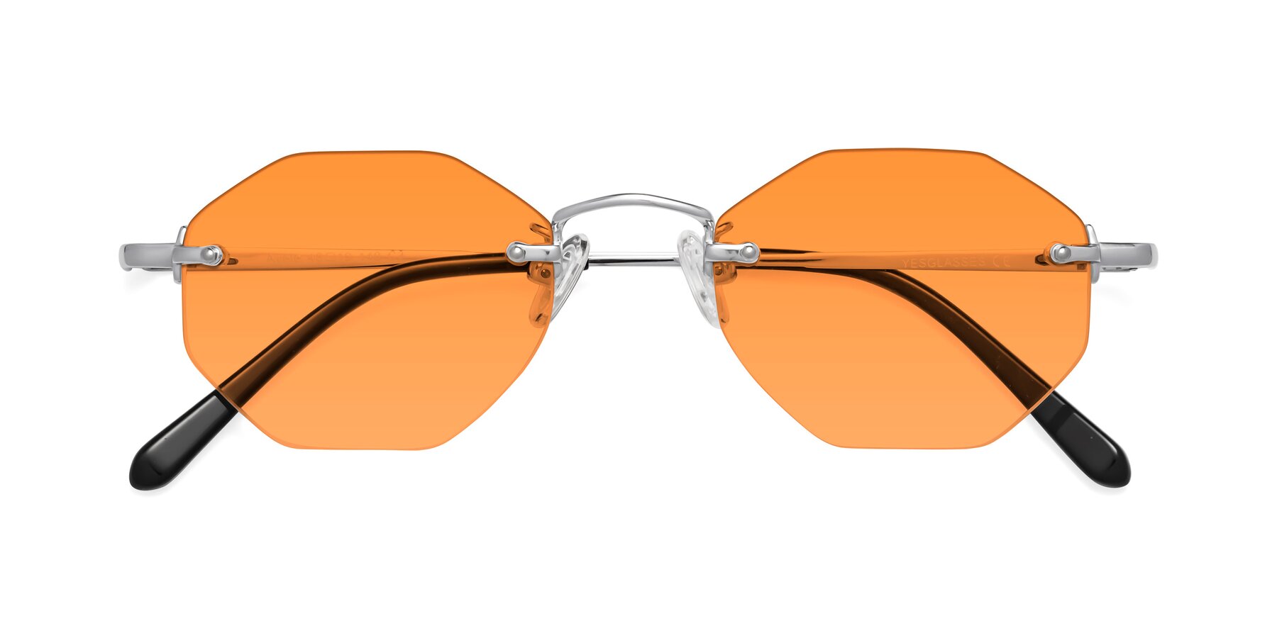 Folded Front of Ayele in Silver with Orange Tinted Lenses