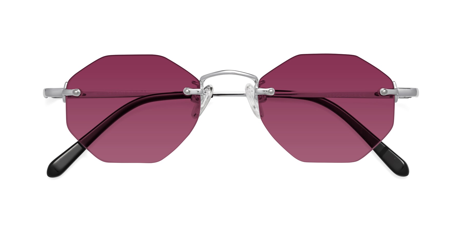 Folded Front of Ayele in Silver with Wine Tinted Lenses