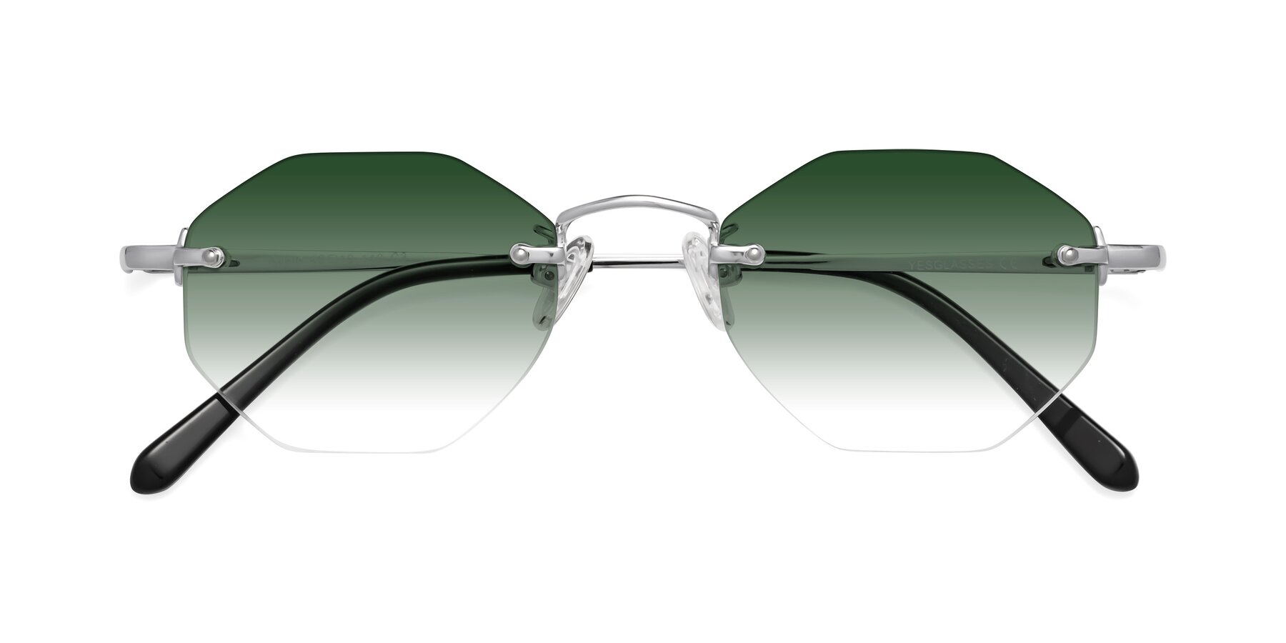 Folded Front of Ayele in Silver with Green Gradient Lenses