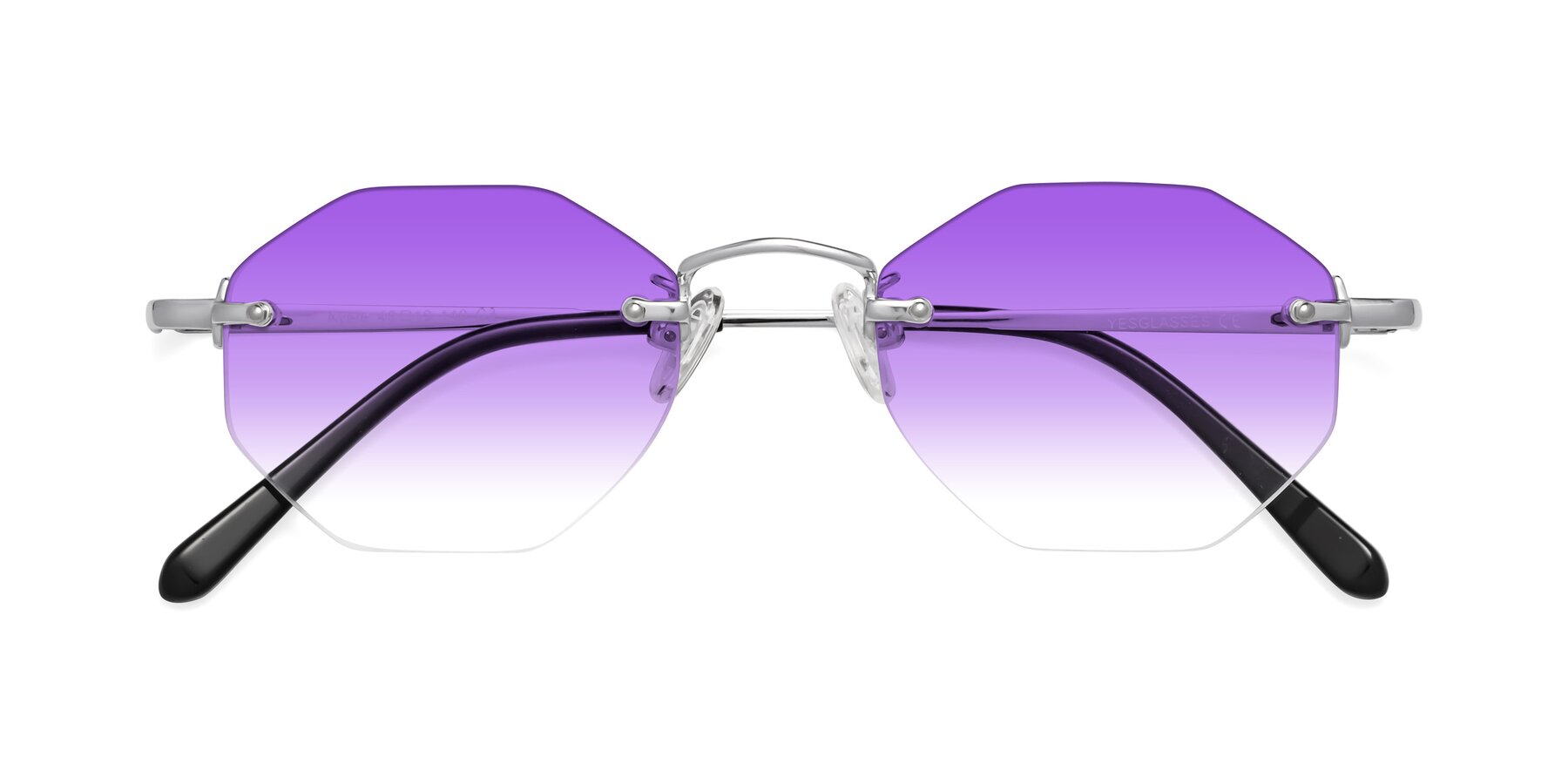 Folded Front of Ayele in Silver with Purple Gradient Lenses