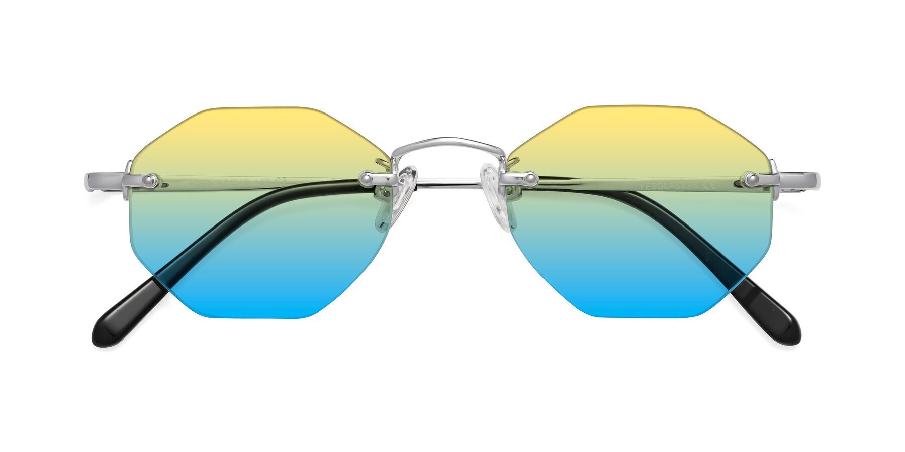 Folded Front of Ayele in Silver with Yellow / Blue Gradient Lenses