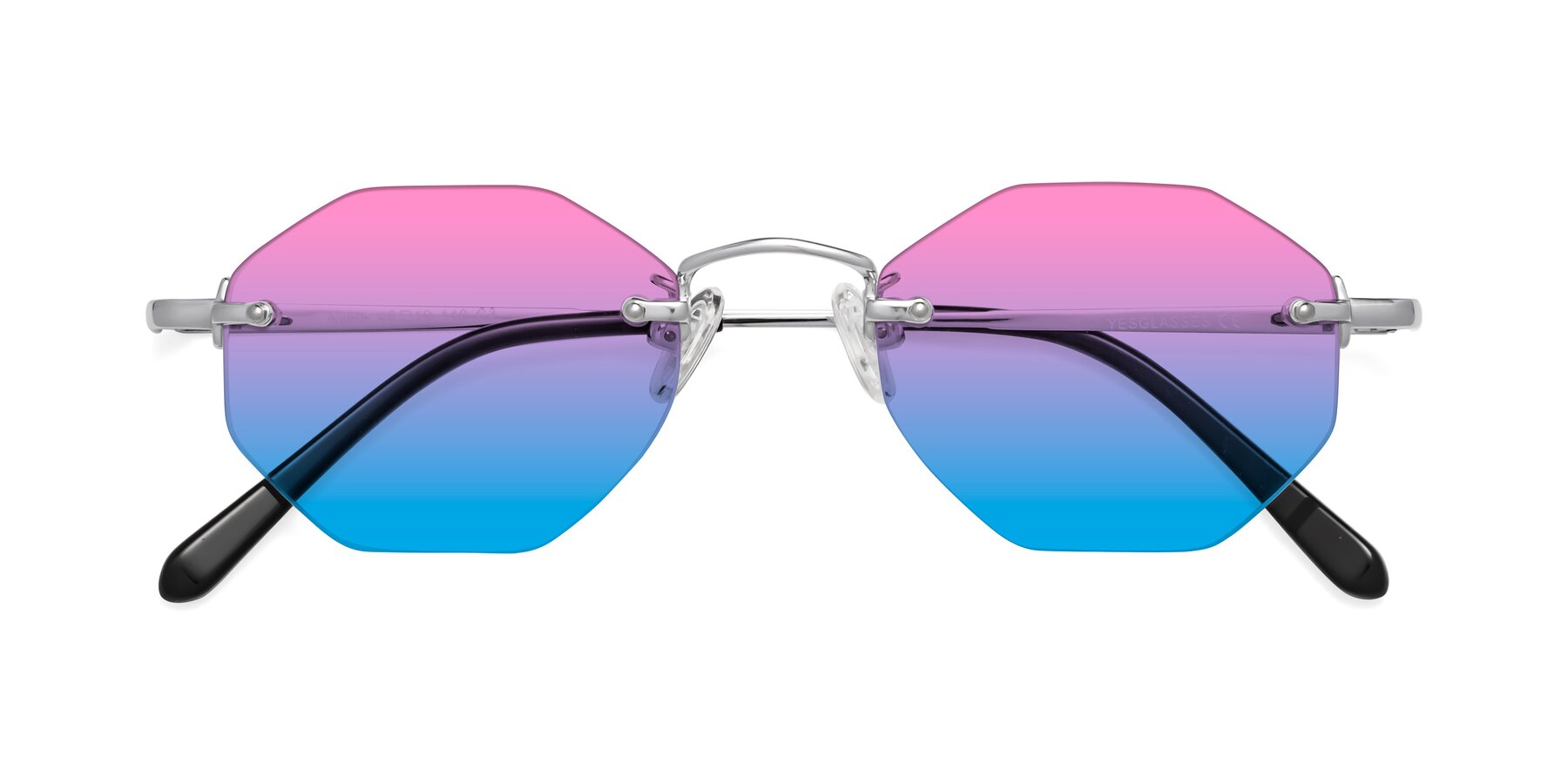 Folded Front of Ayele in Silver with Pink / Blue Gradient Lenses