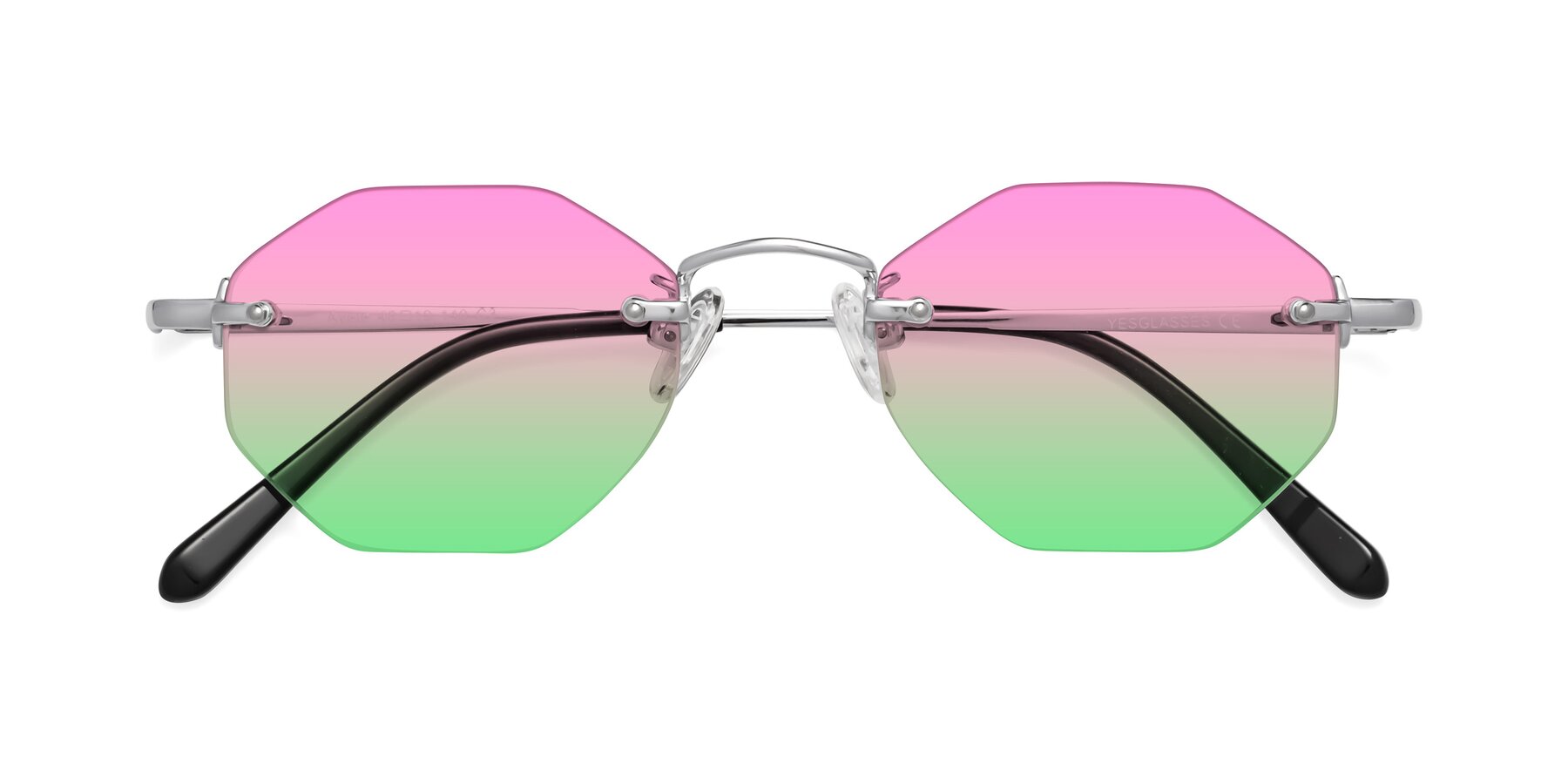 Folded Front of Ayele in Silver with Pink / Green Gradient Lenses