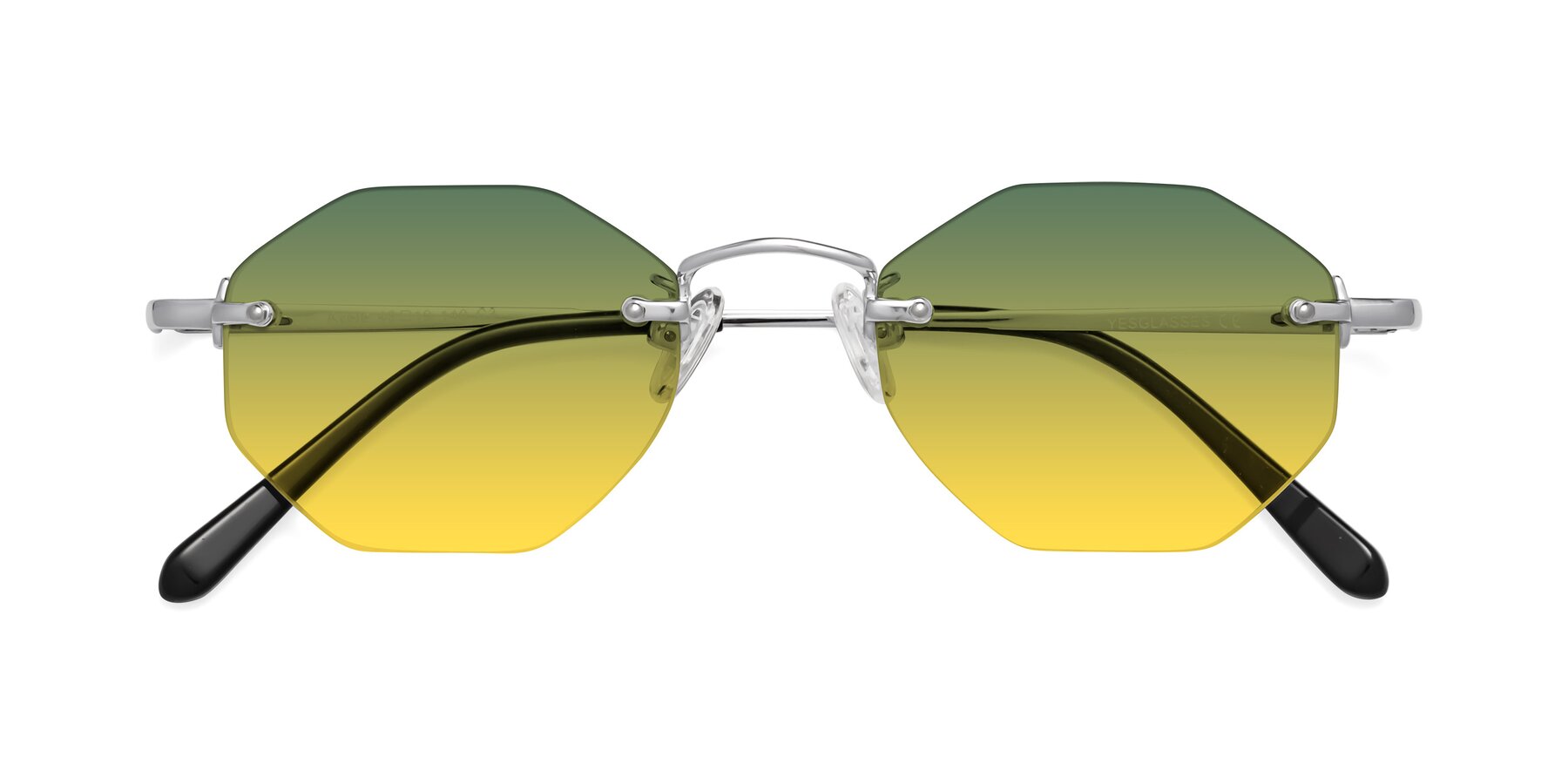 Folded Front of Ayele in Silver with Green / Yellow Gradient Lenses