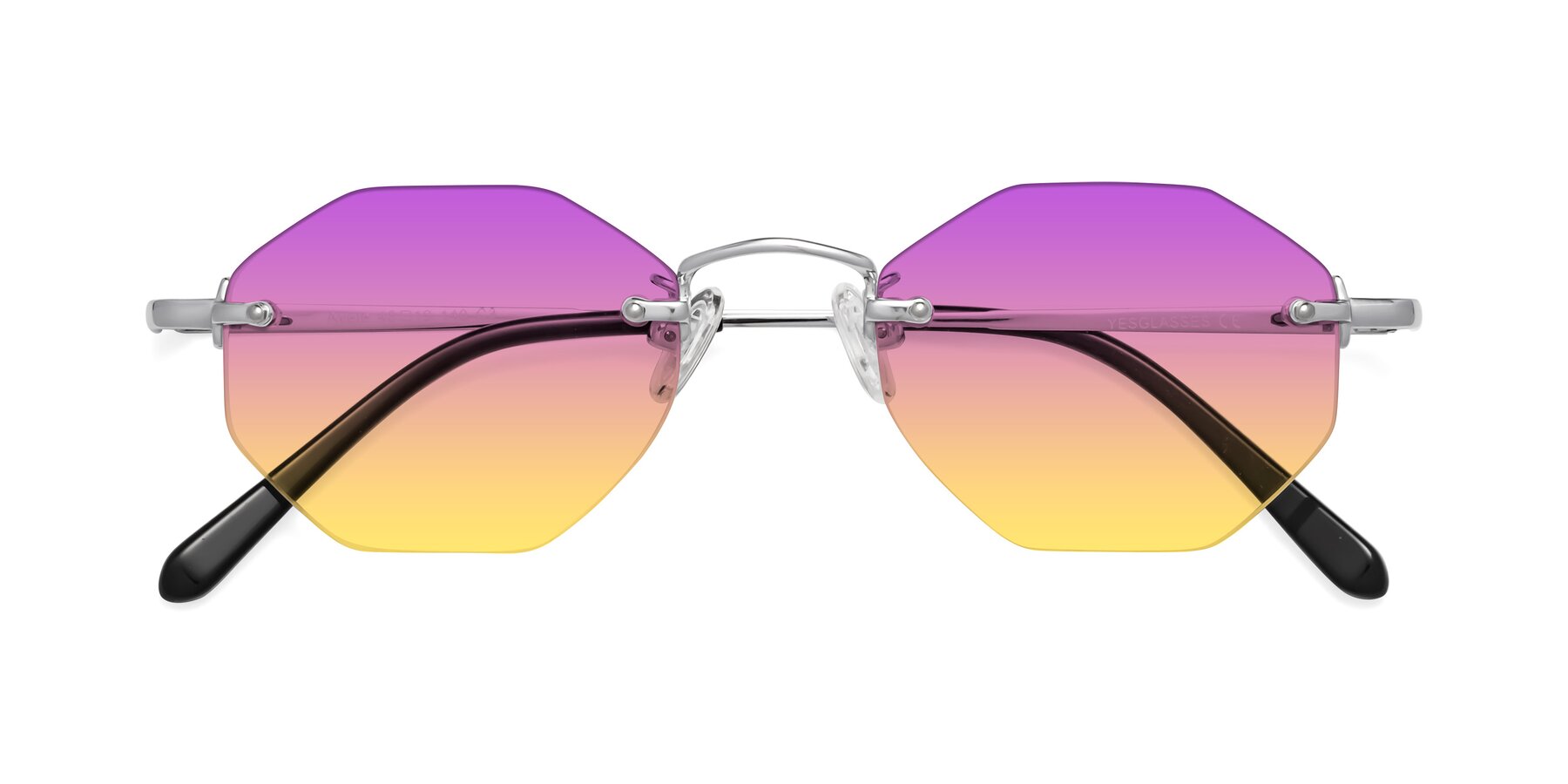Folded Front of Ayele in Silver with Purple / Yellow Gradient Lenses