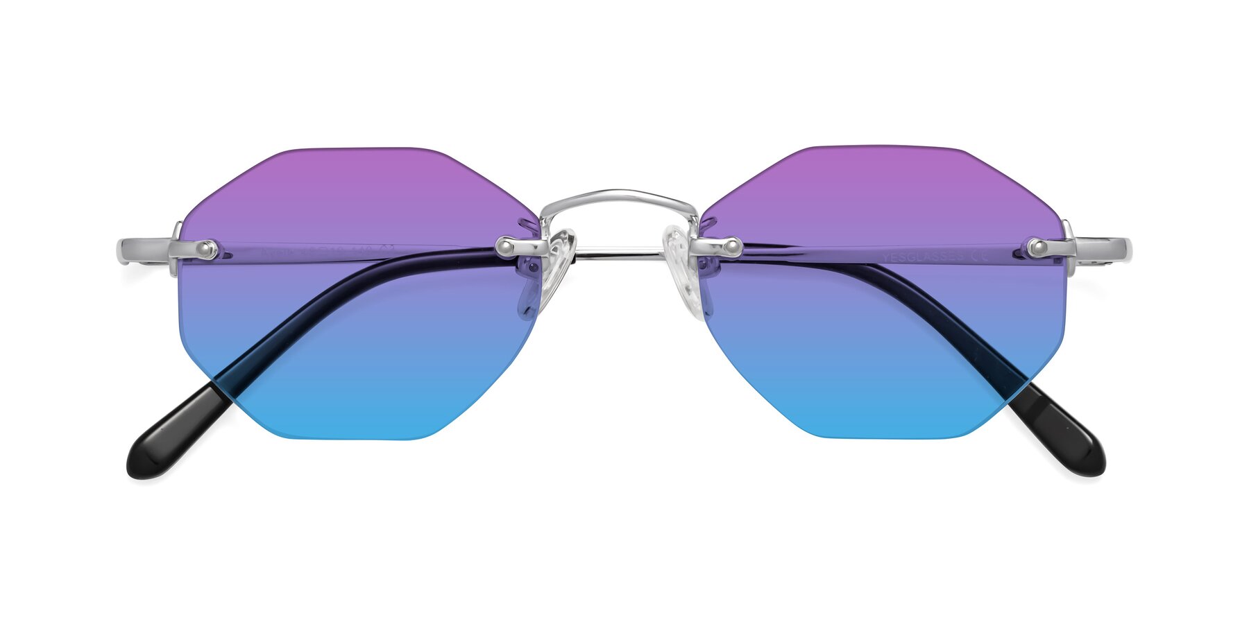 Folded Front of Ayele in Silver with Purple / Blue Gradient Lenses