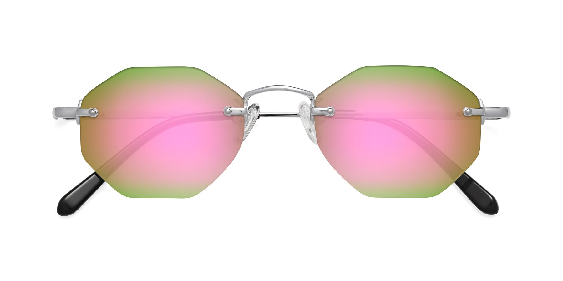 Folded Front of Ayele in Silver with Pink Mirrored Lenses