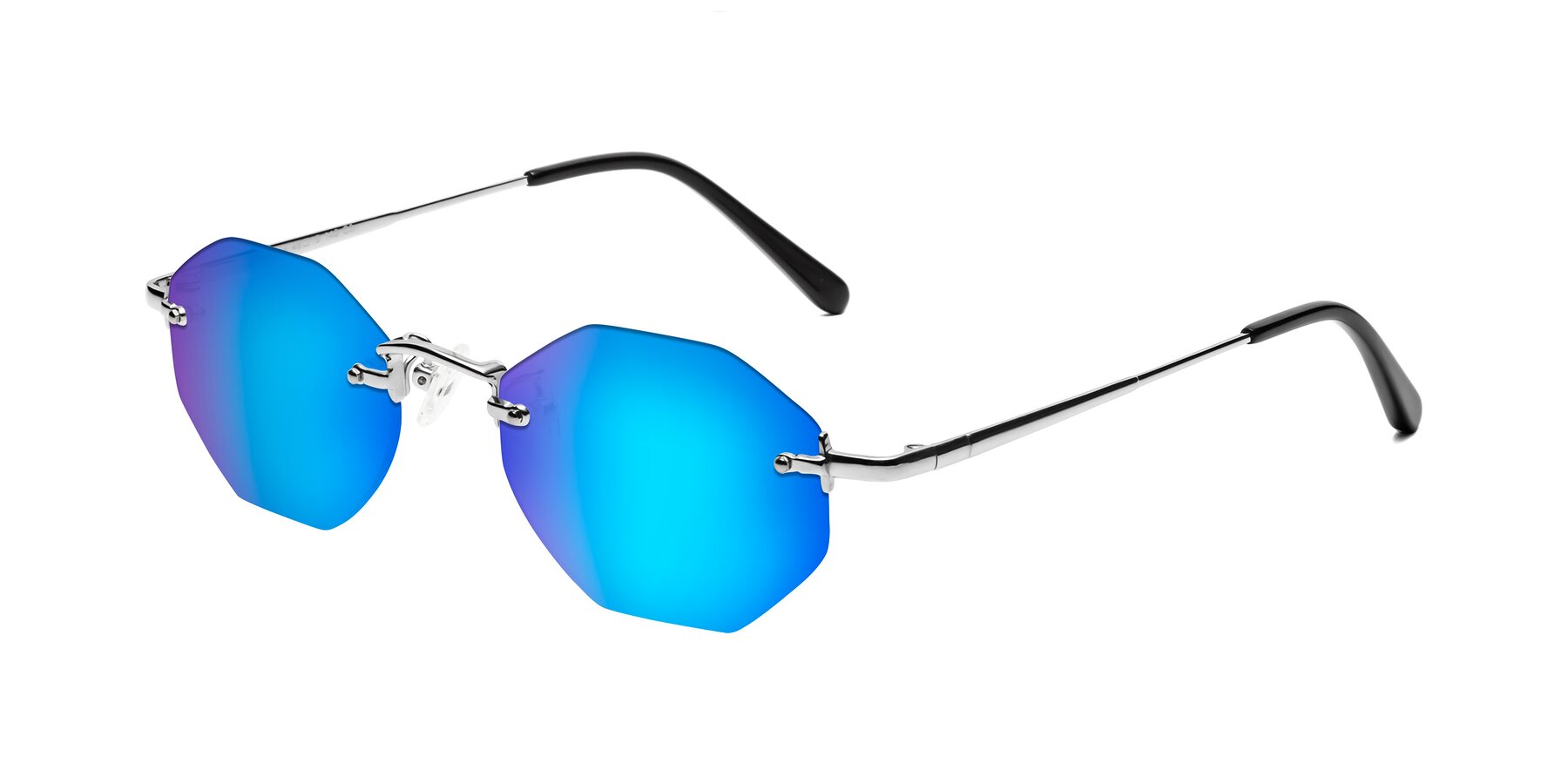 Angle of Ayele in Silver with Blue Mirrored Lenses
